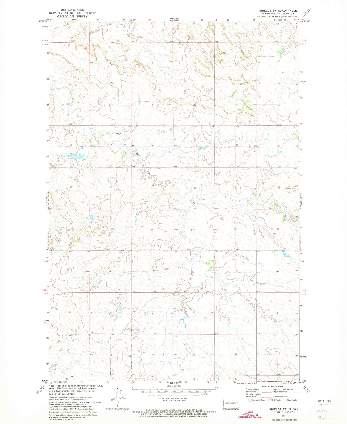 Classic USGS Shields SW North Dakota 7.5'x7.5' Topo Map Image