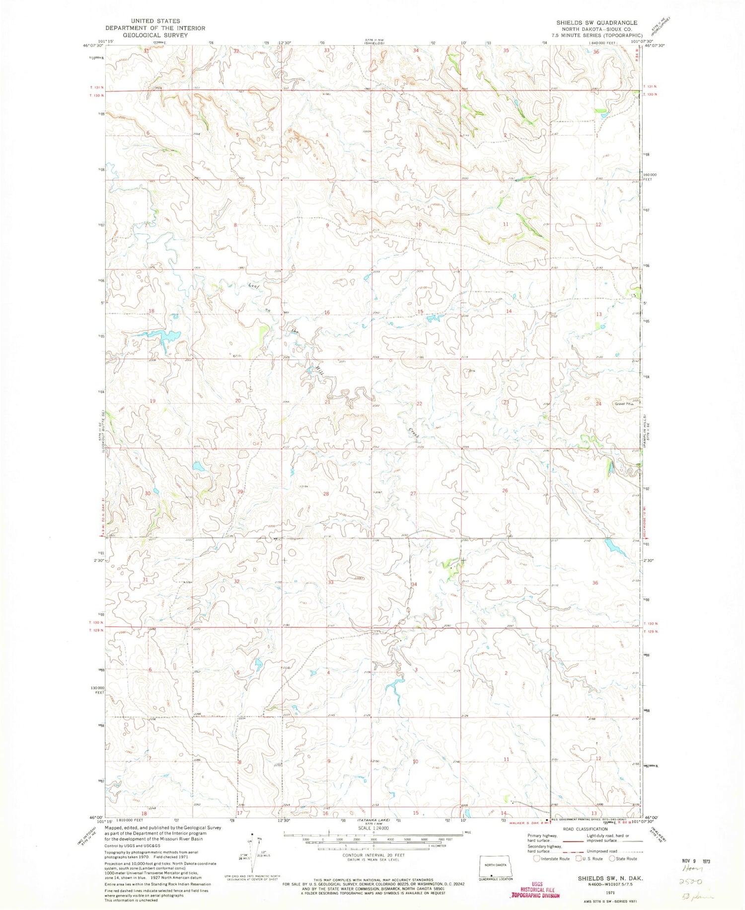 Classic USGS Shields SW North Dakota 7.5'x7.5' Topo Map Image