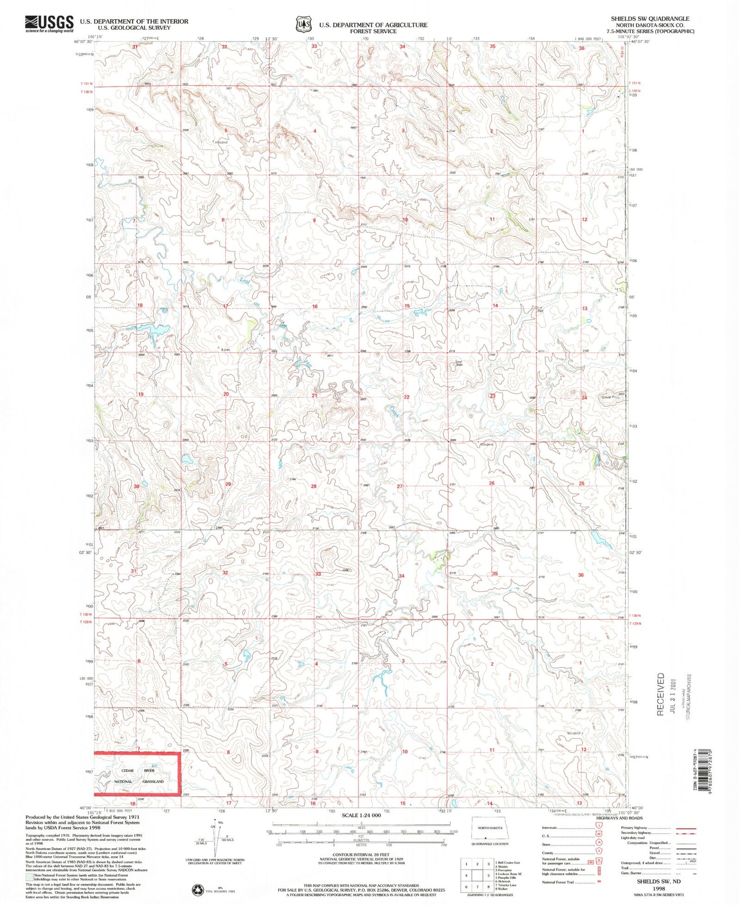 Classic USGS Shields SW North Dakota 7.5'x7.5' Topo Map Image