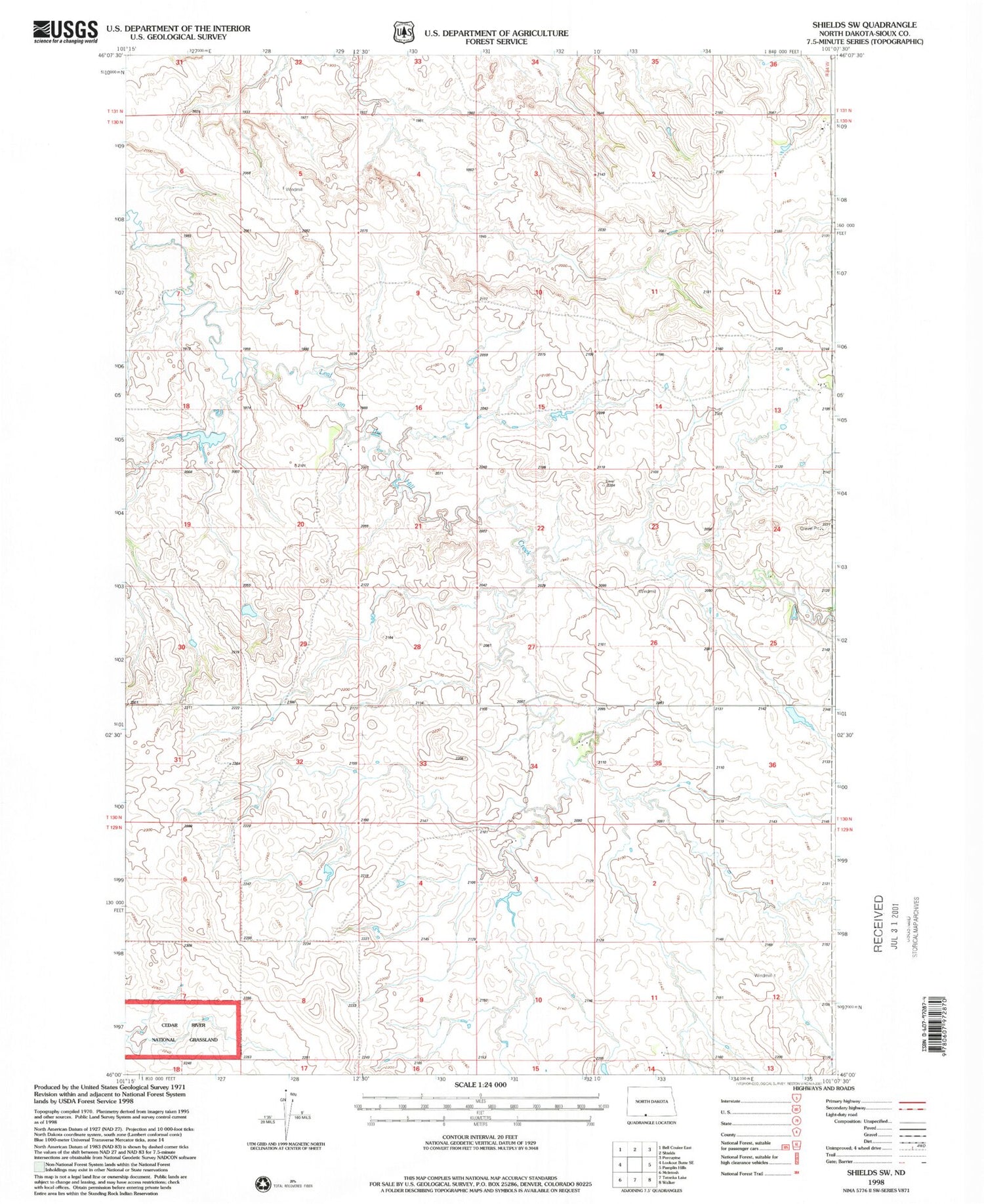 Classic USGS Shields SW North Dakota 7.5'x7.5' Topo Map Image