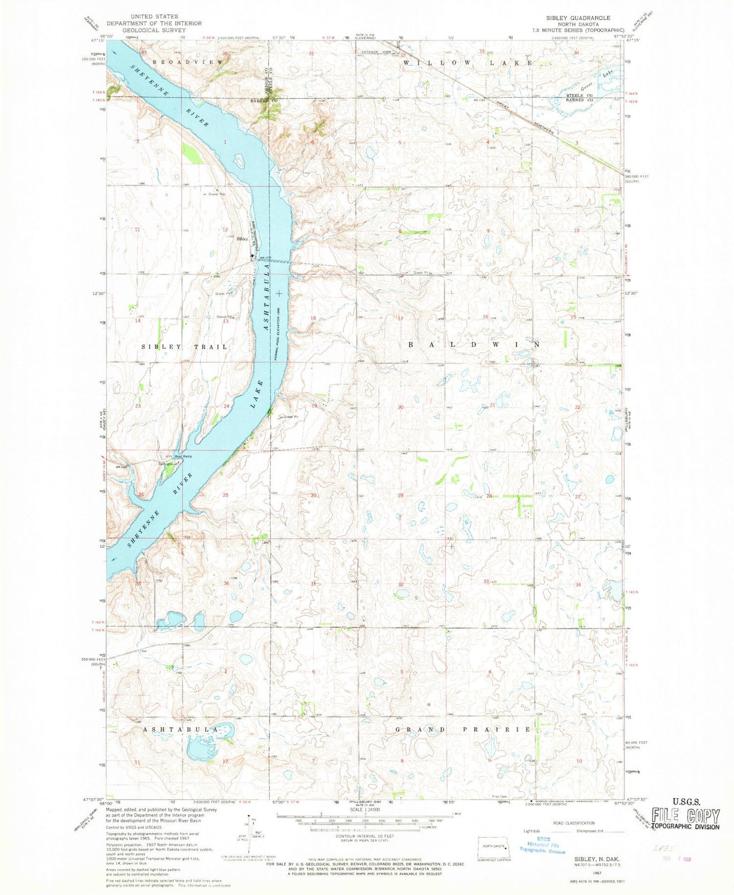 Classic USGS Sibley North Dakota 7.5'x7.5' Topo Map Image
