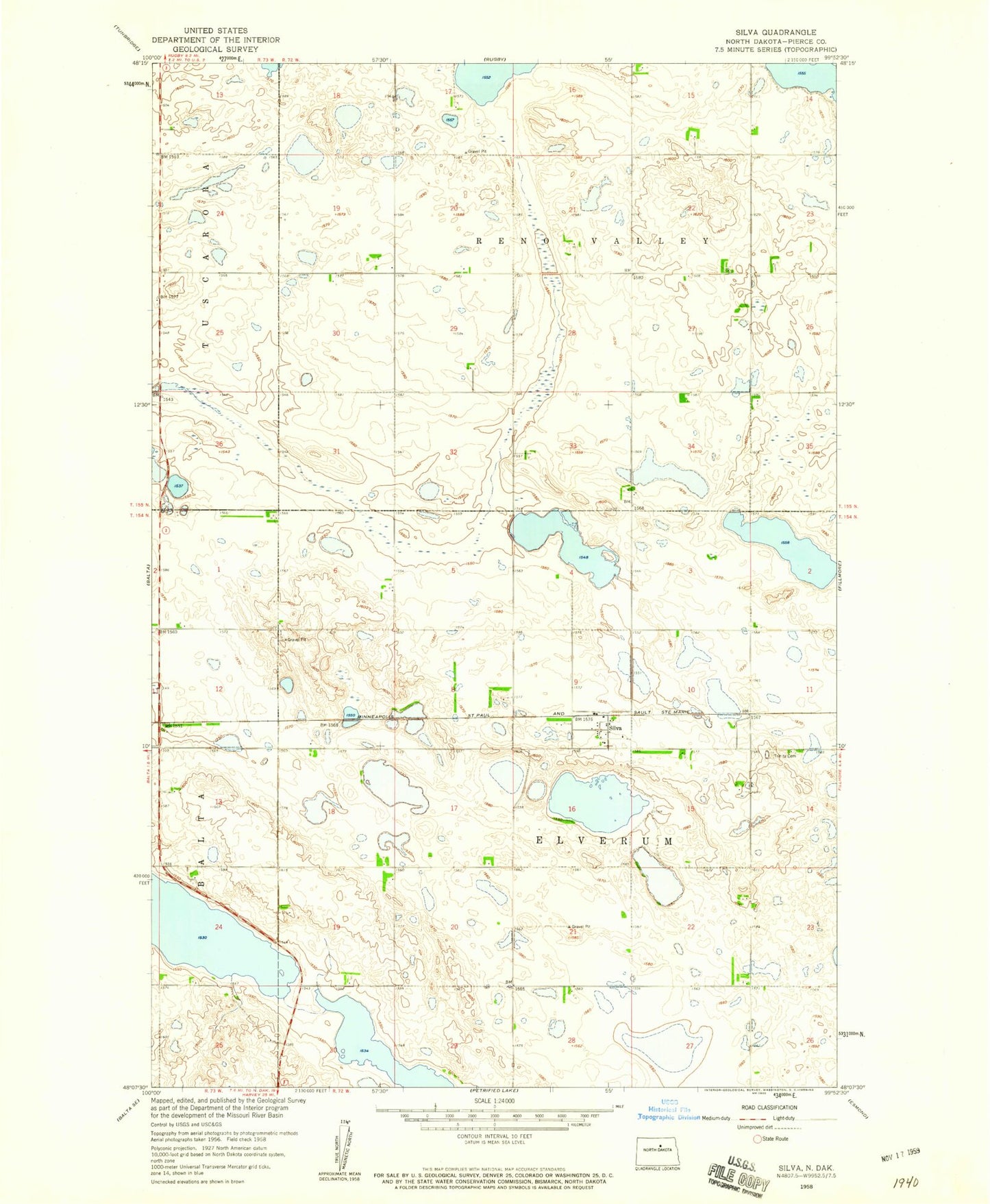 Classic USGS Silva North Dakota 7.5'x7.5' Topo Map Image