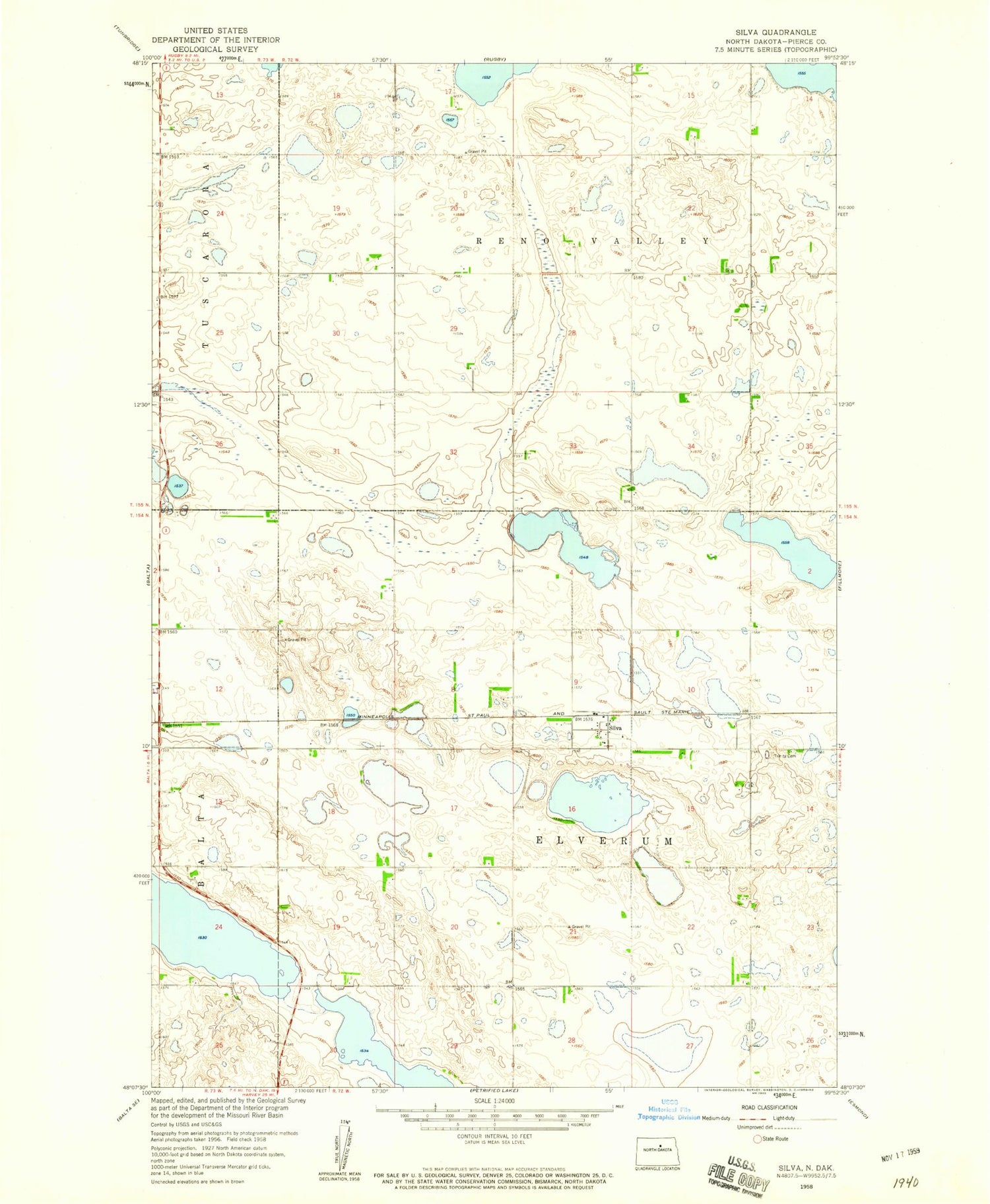 Classic USGS Silva North Dakota 7.5'x7.5' Topo Map Image