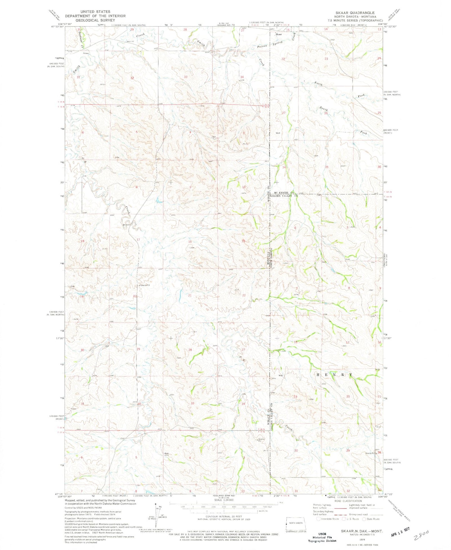 Classic USGS Skaar North Dakota 7.5'x7.5' Topo Map Image