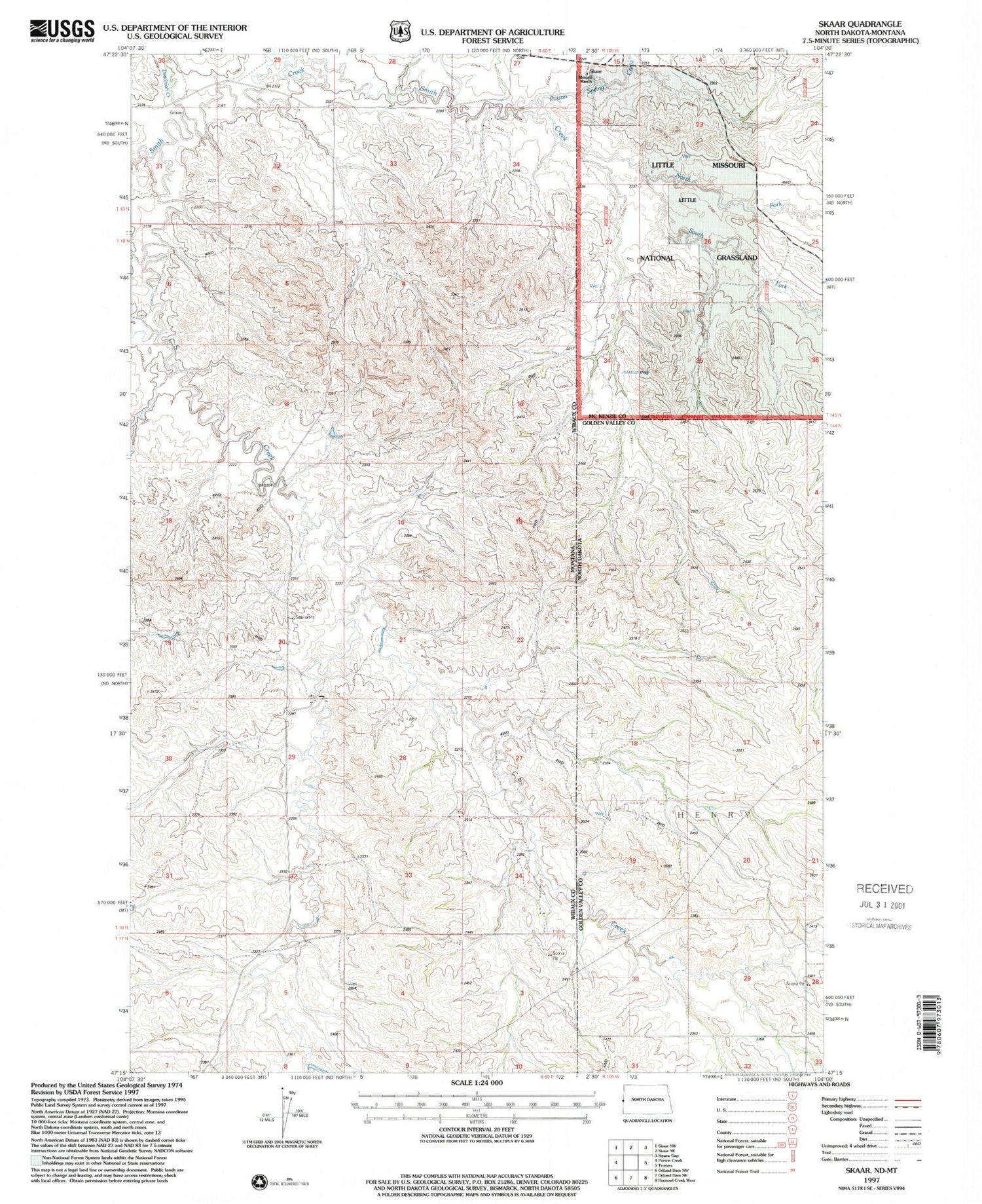 Classic USGS Skaar North Dakota 7.5'x7.5' Topo Map Image