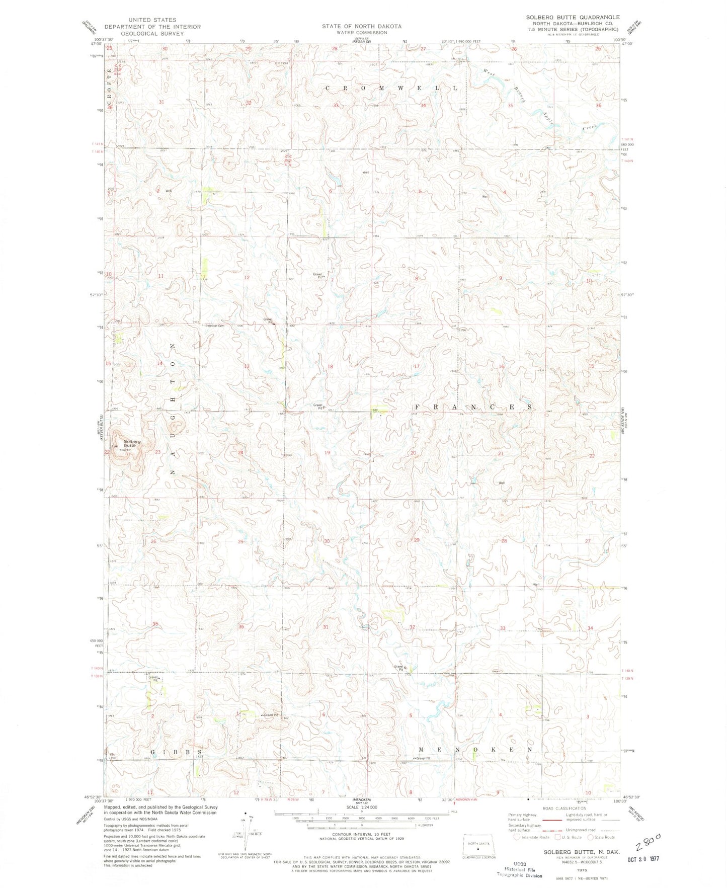 Classic USGS Solberg Butte North Dakota 7.5'x7.5' Topo Map Image