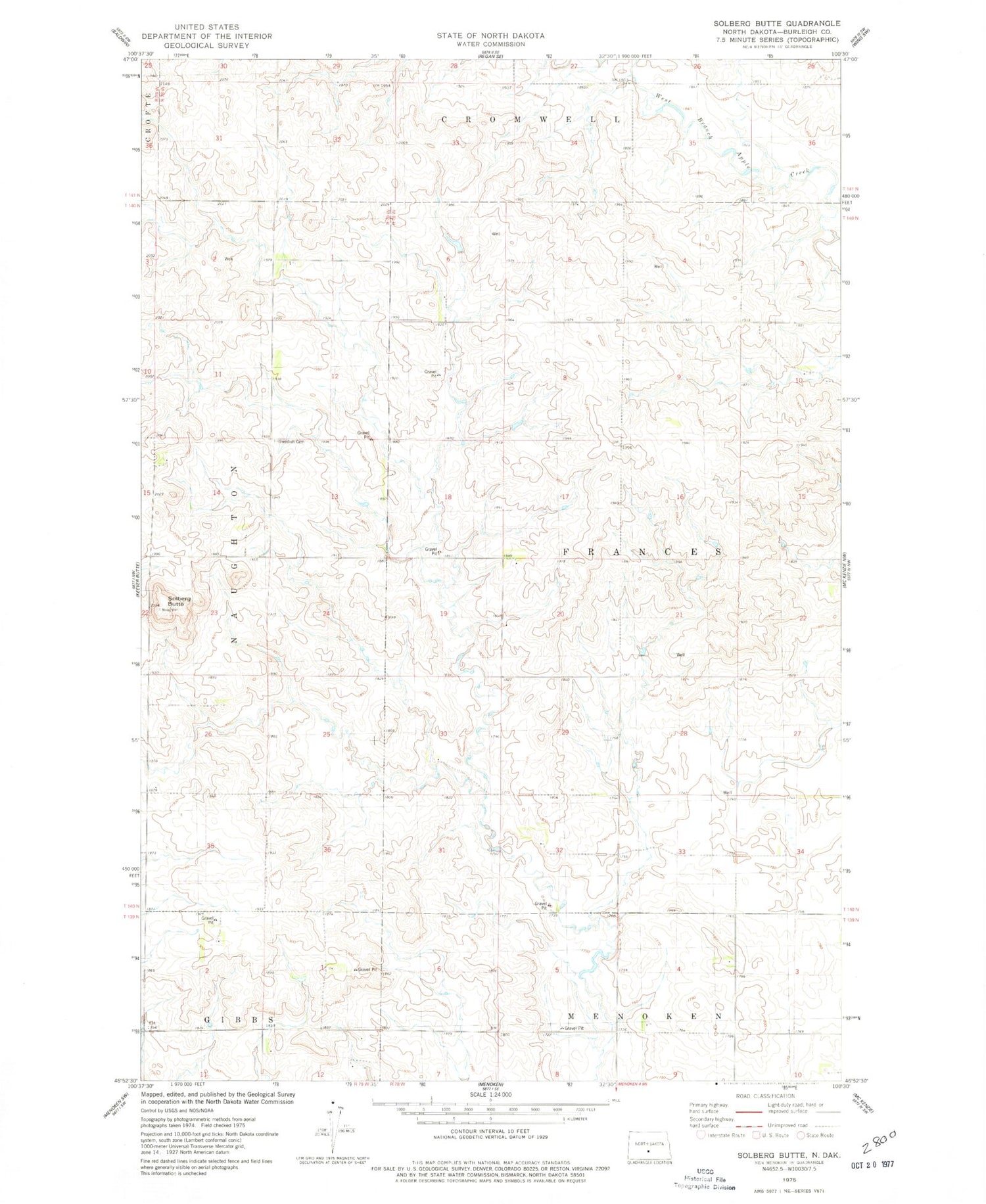 Classic USGS Solberg Butte North Dakota 7.5'x7.5' Topo Map Image
