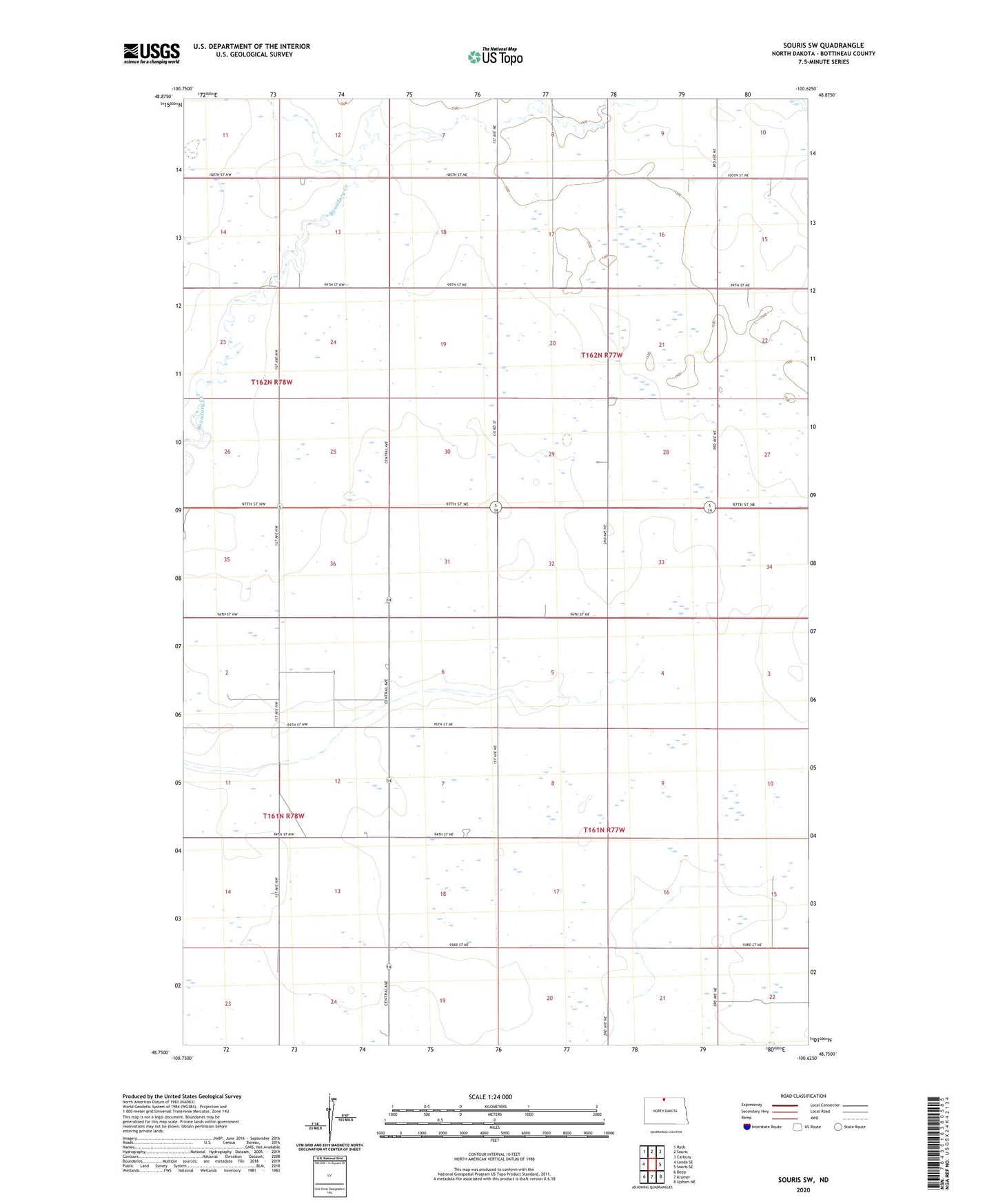 Souris SW North Dakota US Topo Map Image