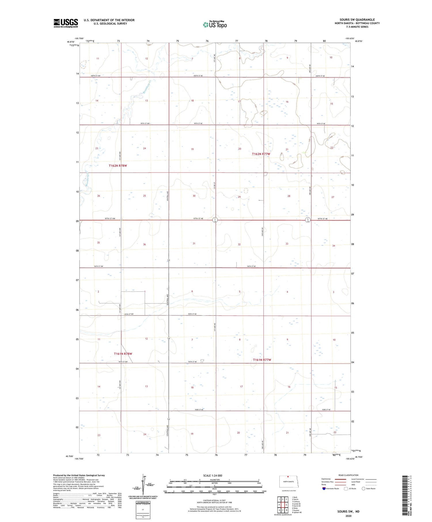 Souris SW North Dakota US Topo Map Image