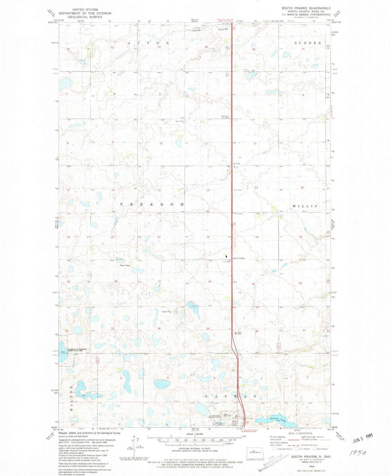 Classic USGS South Prairie North Dakota 7.5'x7.5' Topo Map Image