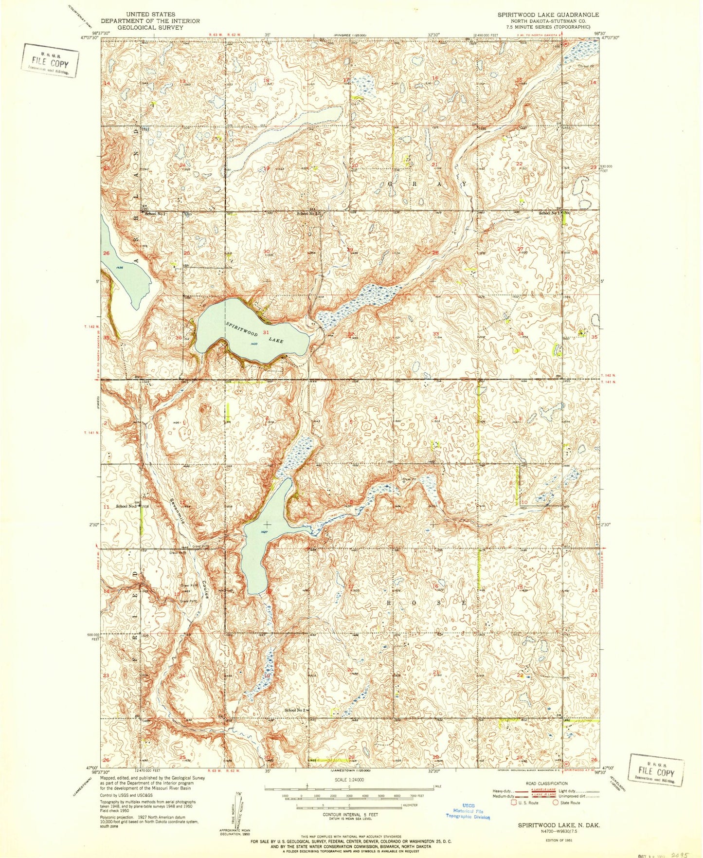 Classic USGS Spiritwood Lake North Dakota 7.5'x7.5' Topo Map Image