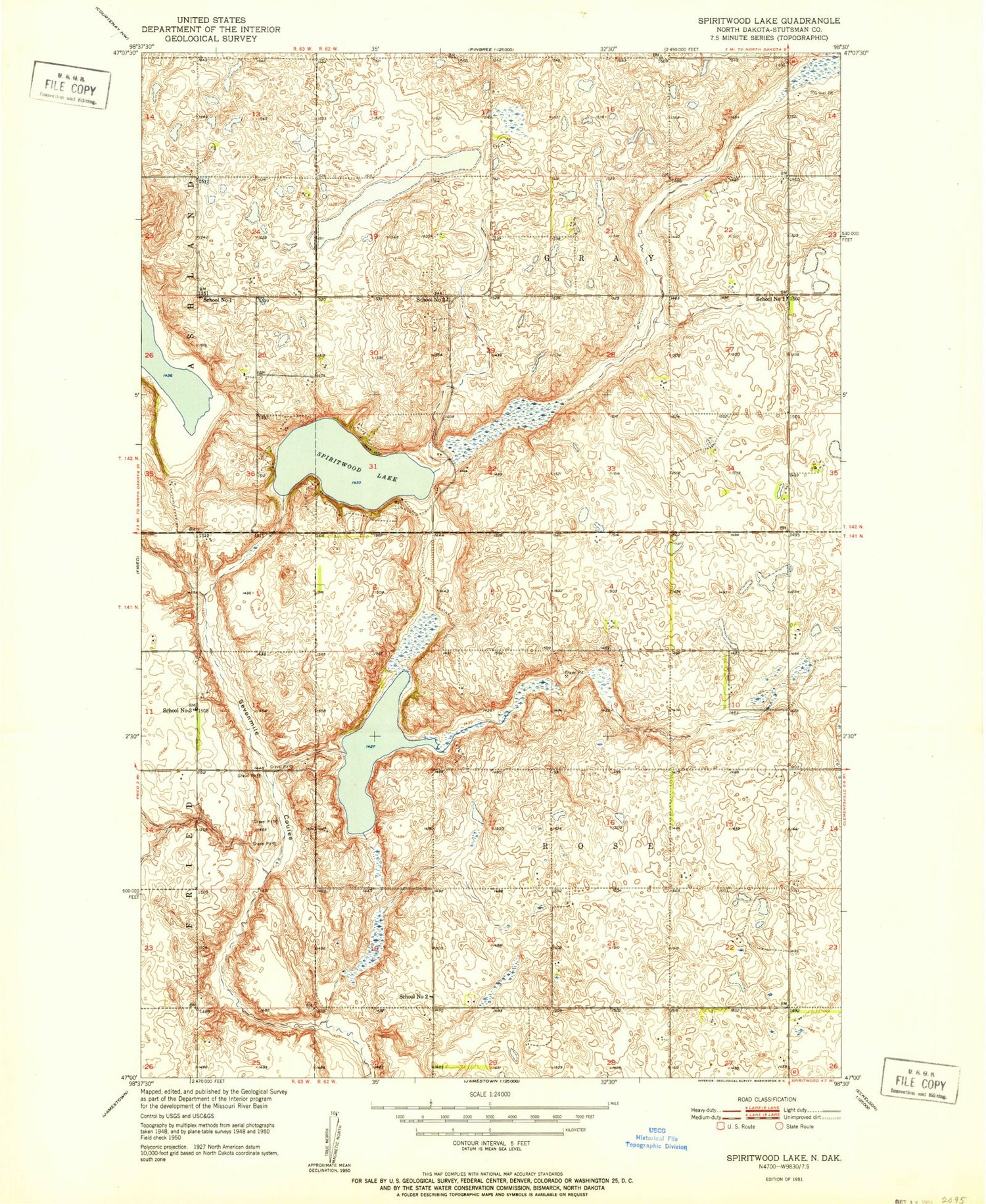 Classic USGS Spiritwood Lake North Dakota 7.5'x7.5' Topo Map Image