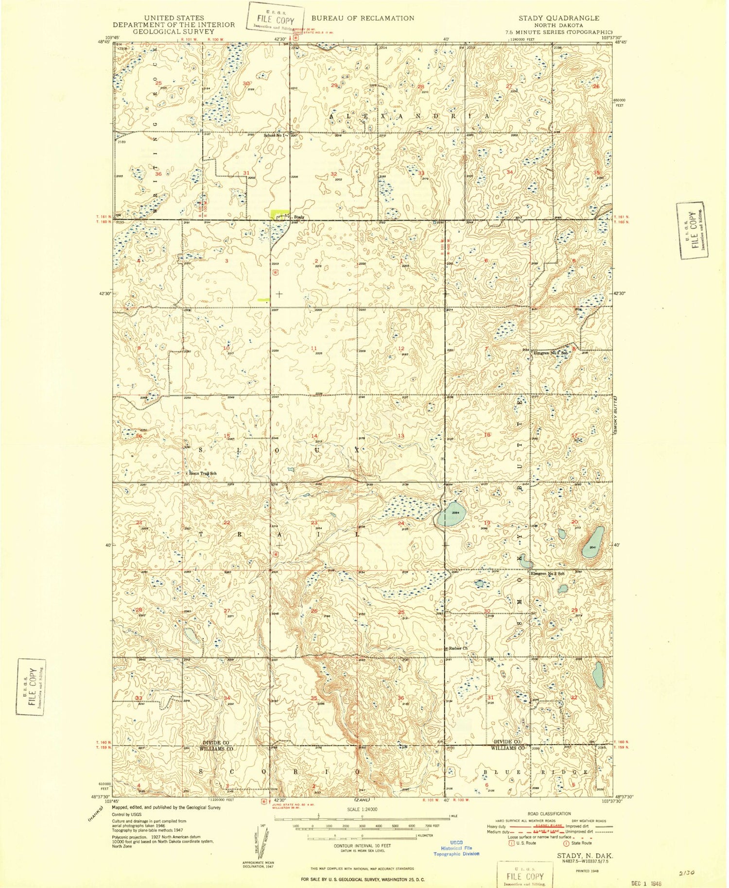 Classic USGS Stady North Dakota 7.5'x7.5' Topo Map Image