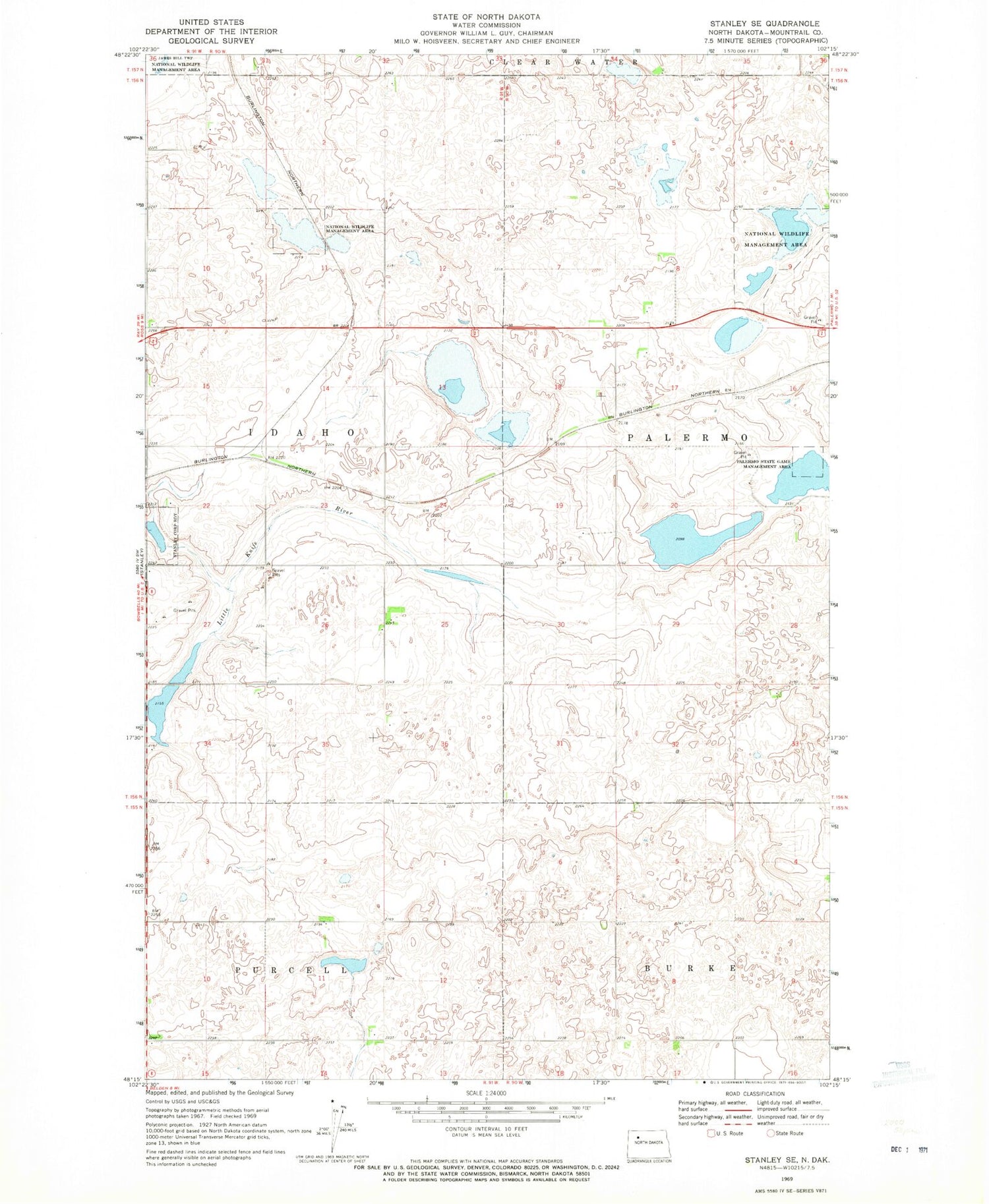 Classic USGS Stanley SE North Dakota 7.5'x7.5' Topo Map Image