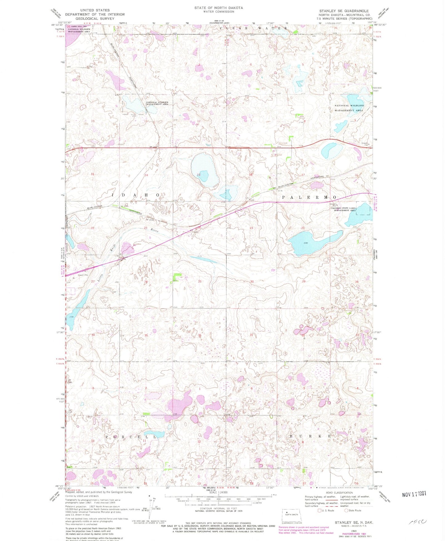 Classic USGS Stanley SE North Dakota 7.5'x7.5' Topo Map Image