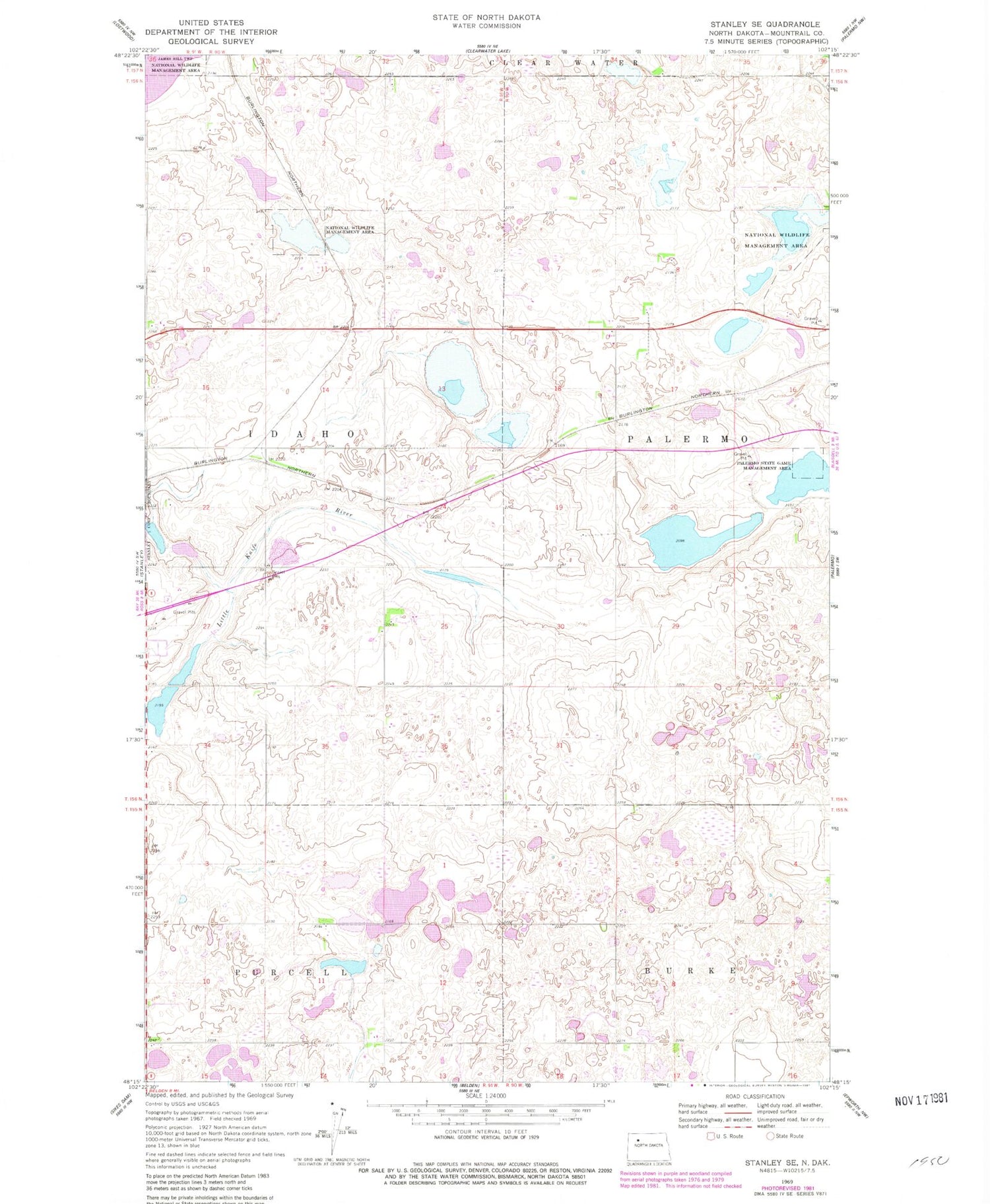 Classic USGS Stanley SE North Dakota 7.5'x7.5' Topo Map Image