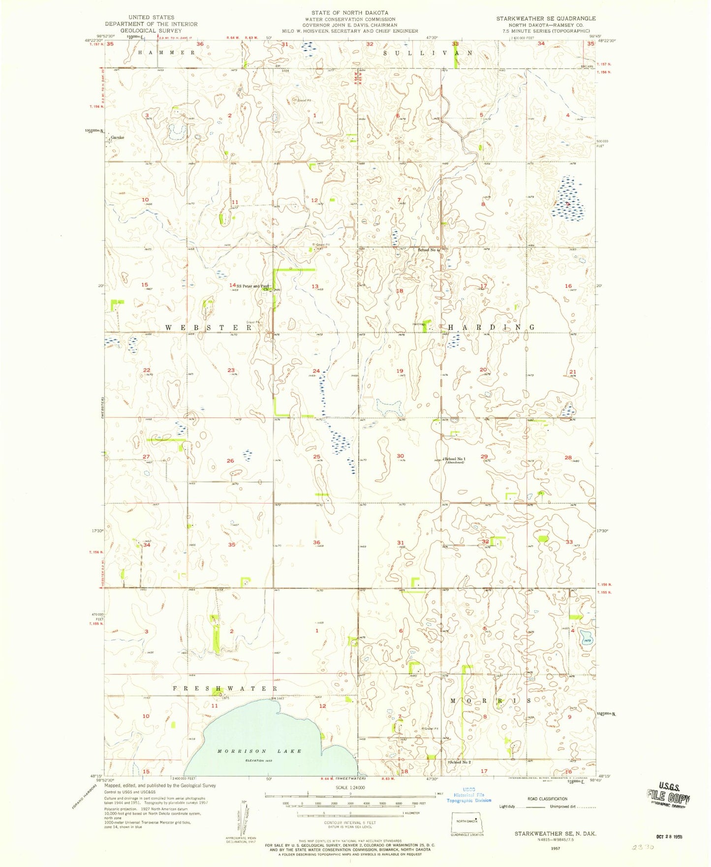 Classic USGS Starkweather SE North Dakota 7.5'x7.5' Topo Map Image