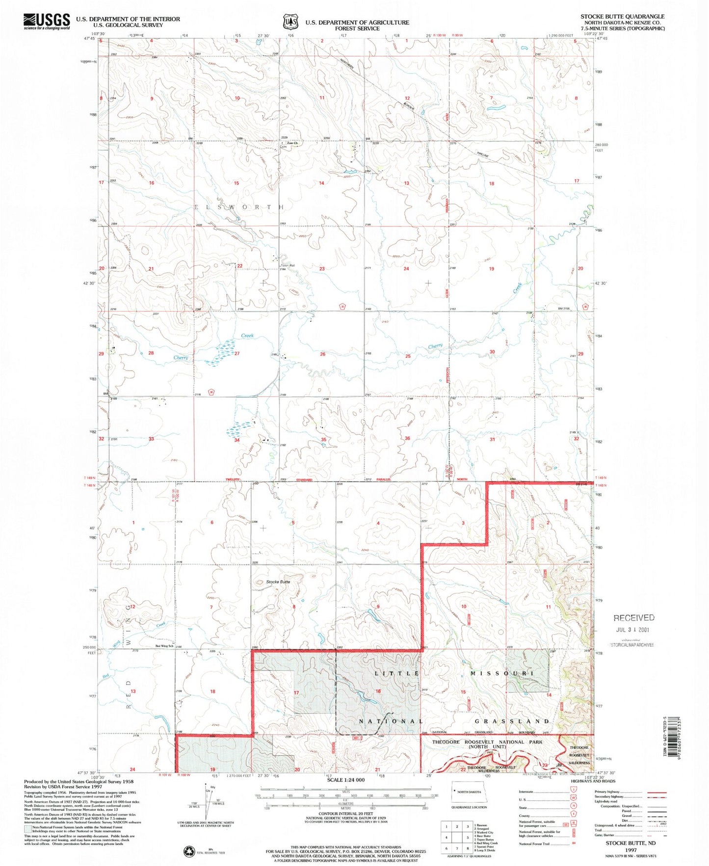 Classic USGS Stocke Butte North Dakota 7.5'x7.5' Topo Map Image