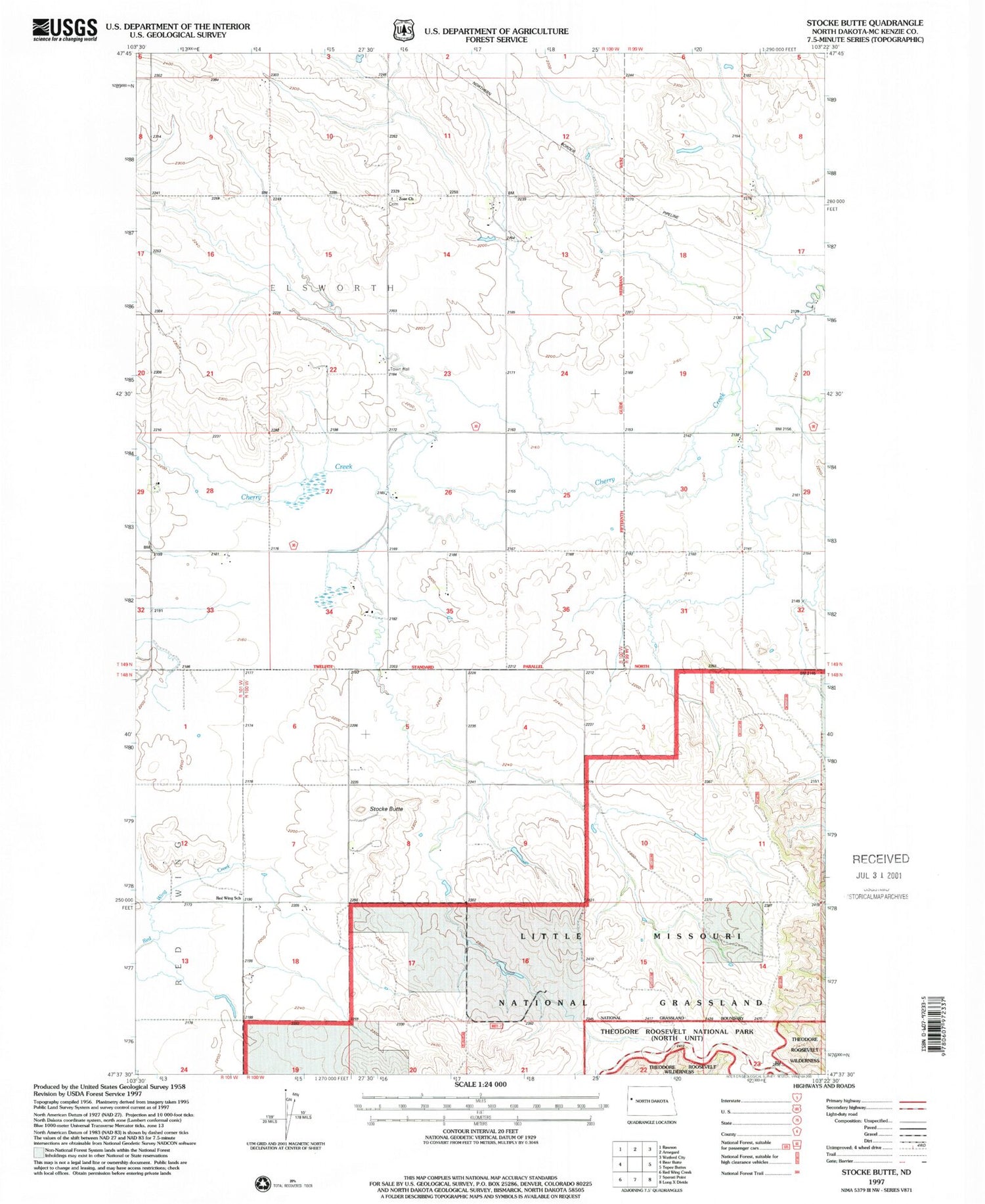 Classic USGS Stocke Butte North Dakota 7.5'x7.5' Topo Map Image
