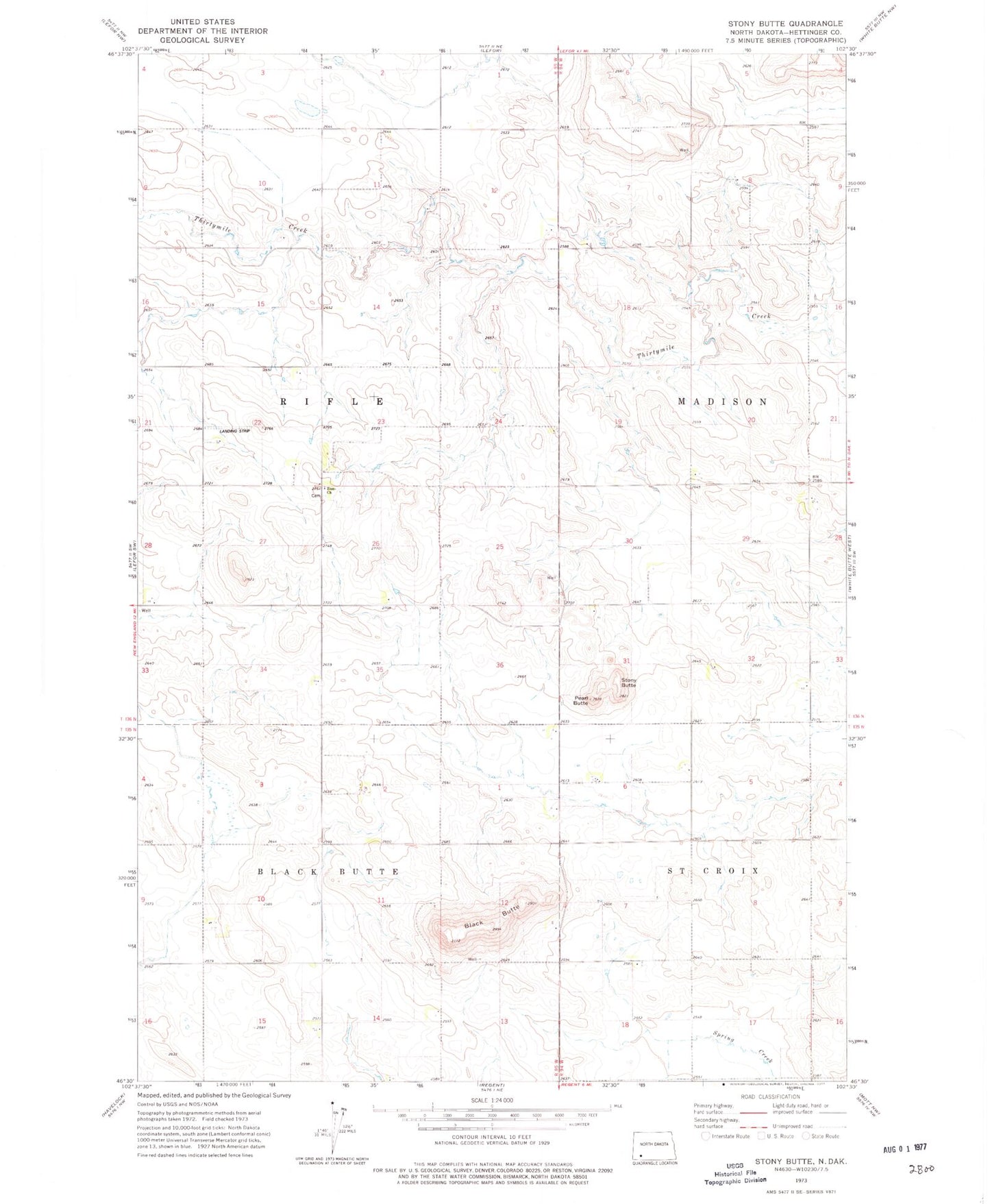 Classic USGS Stony Butte North Dakota 7.5'x7.5' Topo Map Image