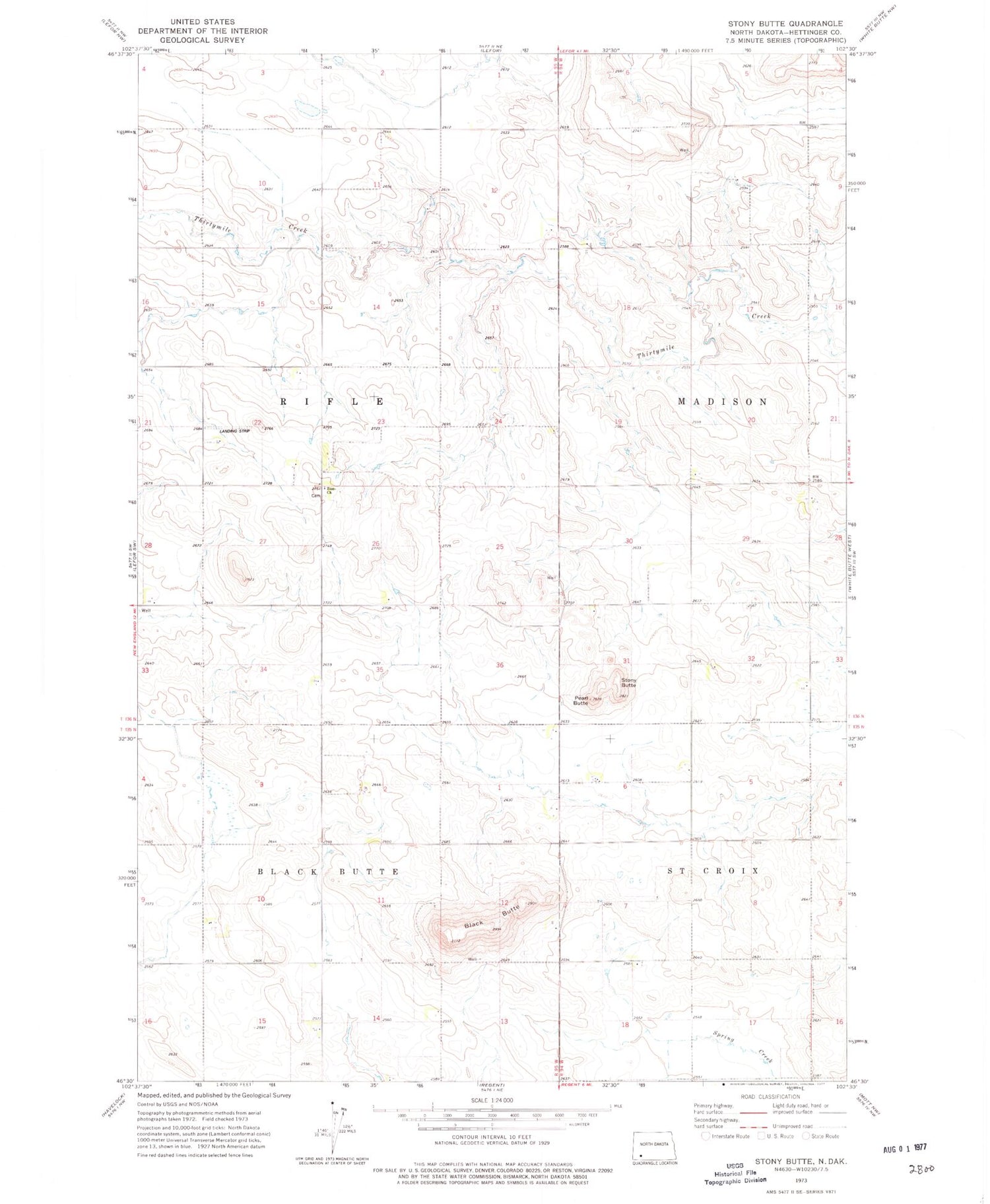 Classic USGS Stony Butte North Dakota 7.5'x7.5' Topo Map Image