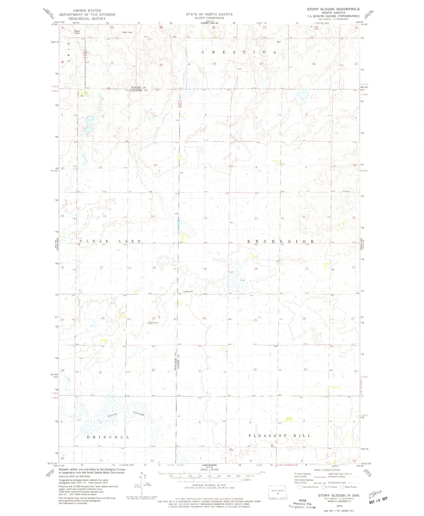Classic USGS Stony Slough North Dakota 7.5'x7.5' Topo Map Image