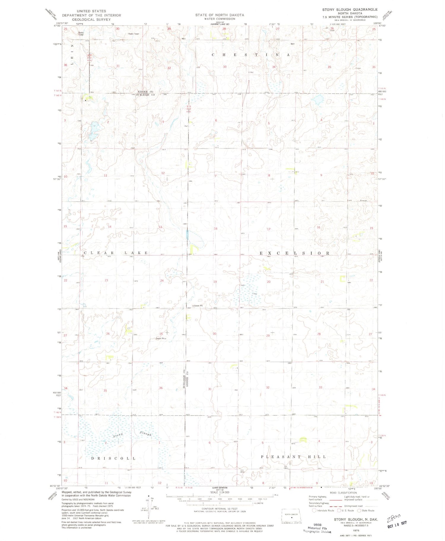 Classic USGS Stony Slough North Dakota 7.5'x7.5' Topo Map Image
