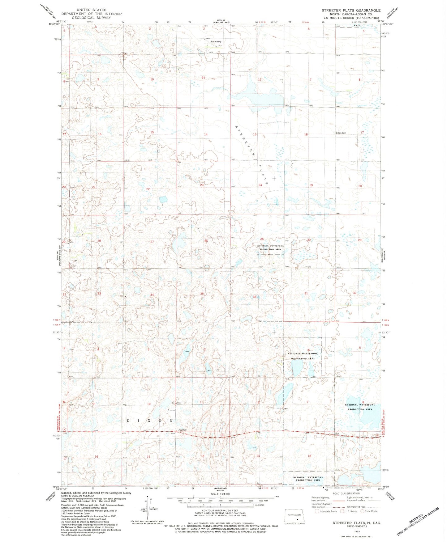 Classic USGS Streeter Flats North Dakota 7.5'x7.5' Topo Map Image