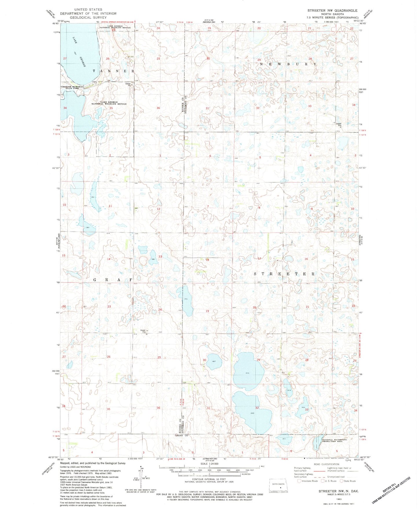 Classic USGS Streeter NW North Dakota 7.5'x7.5' Topo Map Image