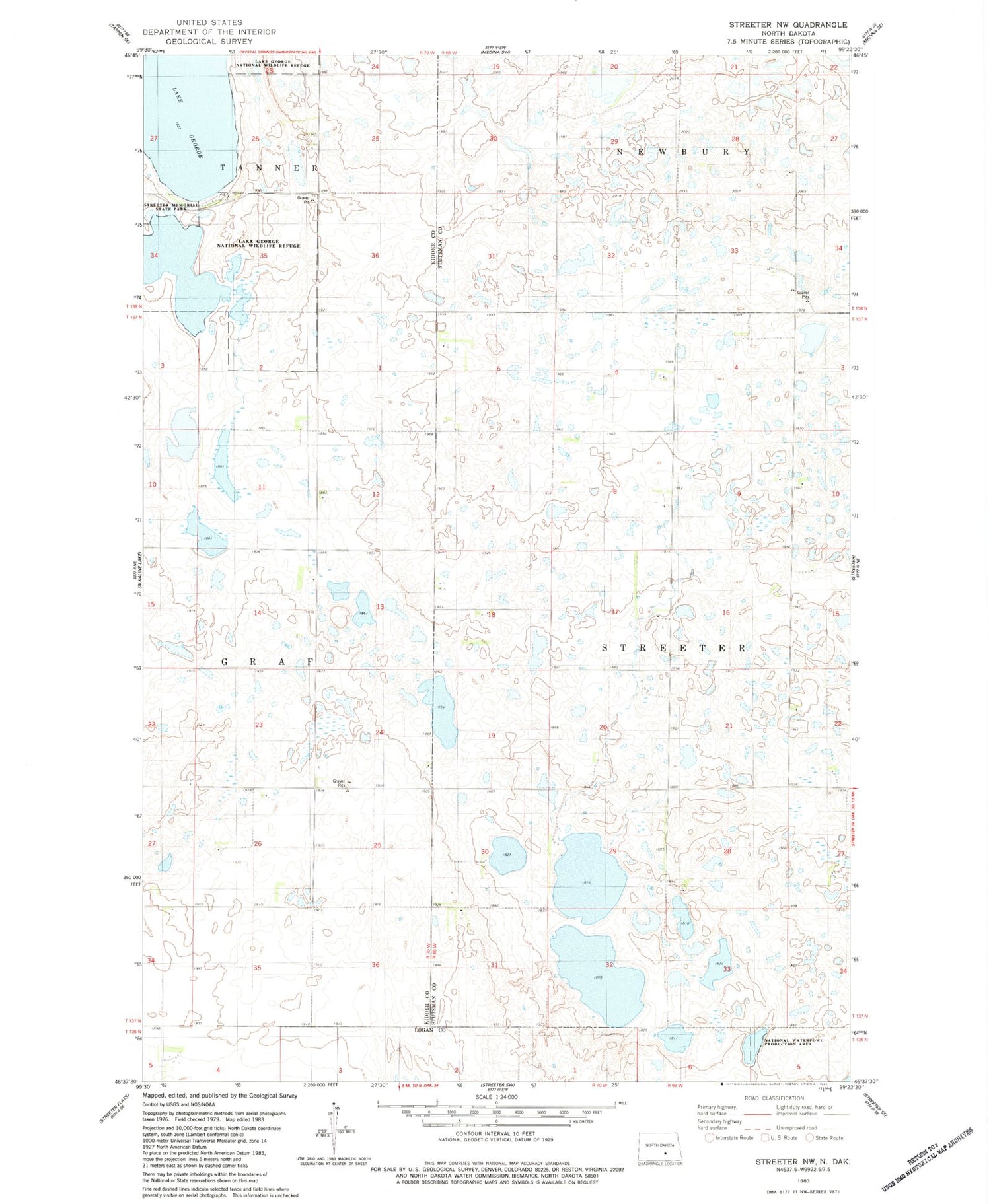 Classic USGS Streeter NW North Dakota 7.5'x7.5' Topo Map Image