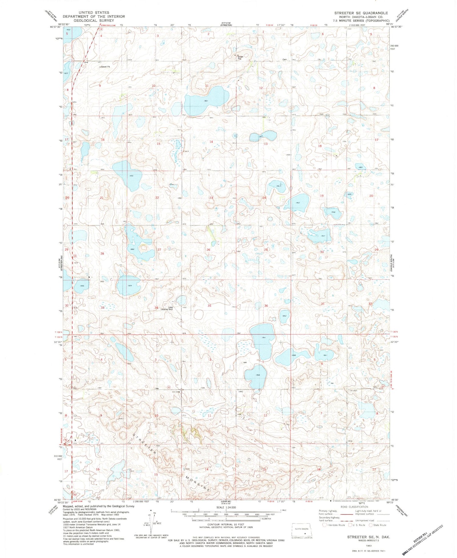 Classic USGS Streeter SE North Dakota 7.5'x7.5' Topo Map Image
