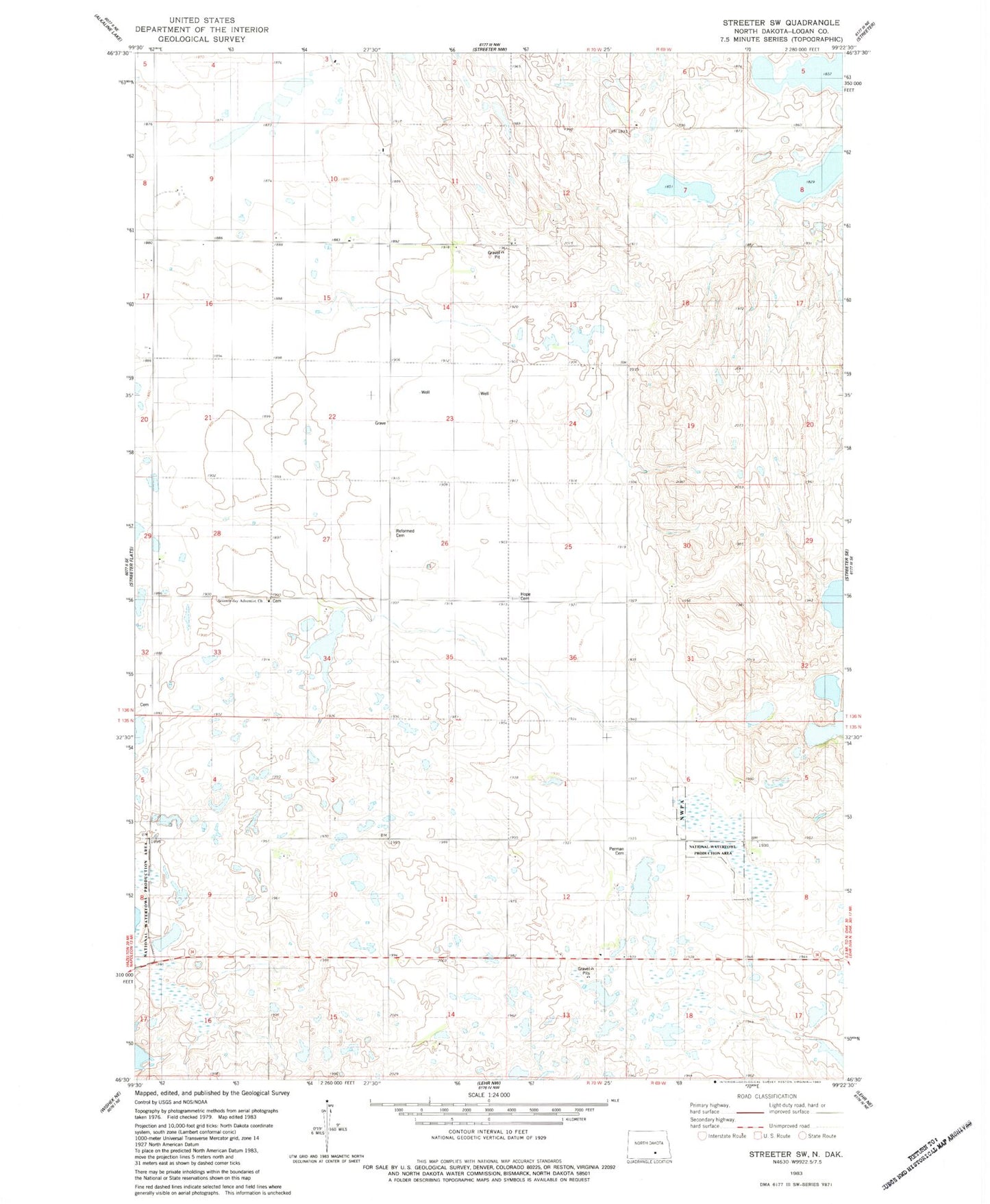 Classic USGS Streeter SW North Dakota 7.5'x7.5' Topo Map Image