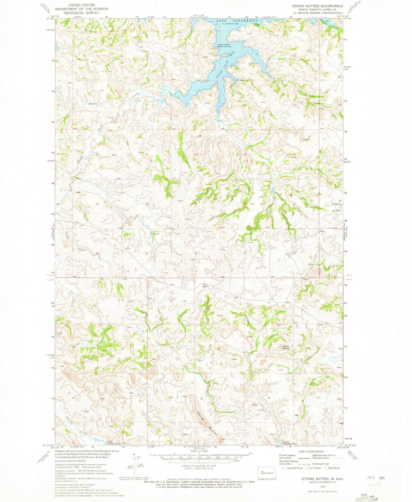 Classic USGS String Buttes North Dakota 7.5'x7.5' Topo Map Image