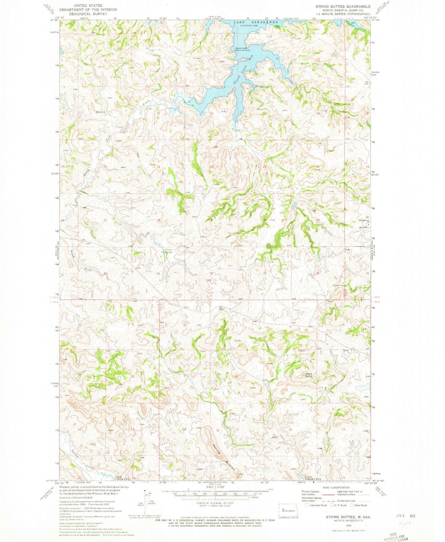 Classic USGS String Buttes North Dakota 7.5'x7.5' Topo Map Image