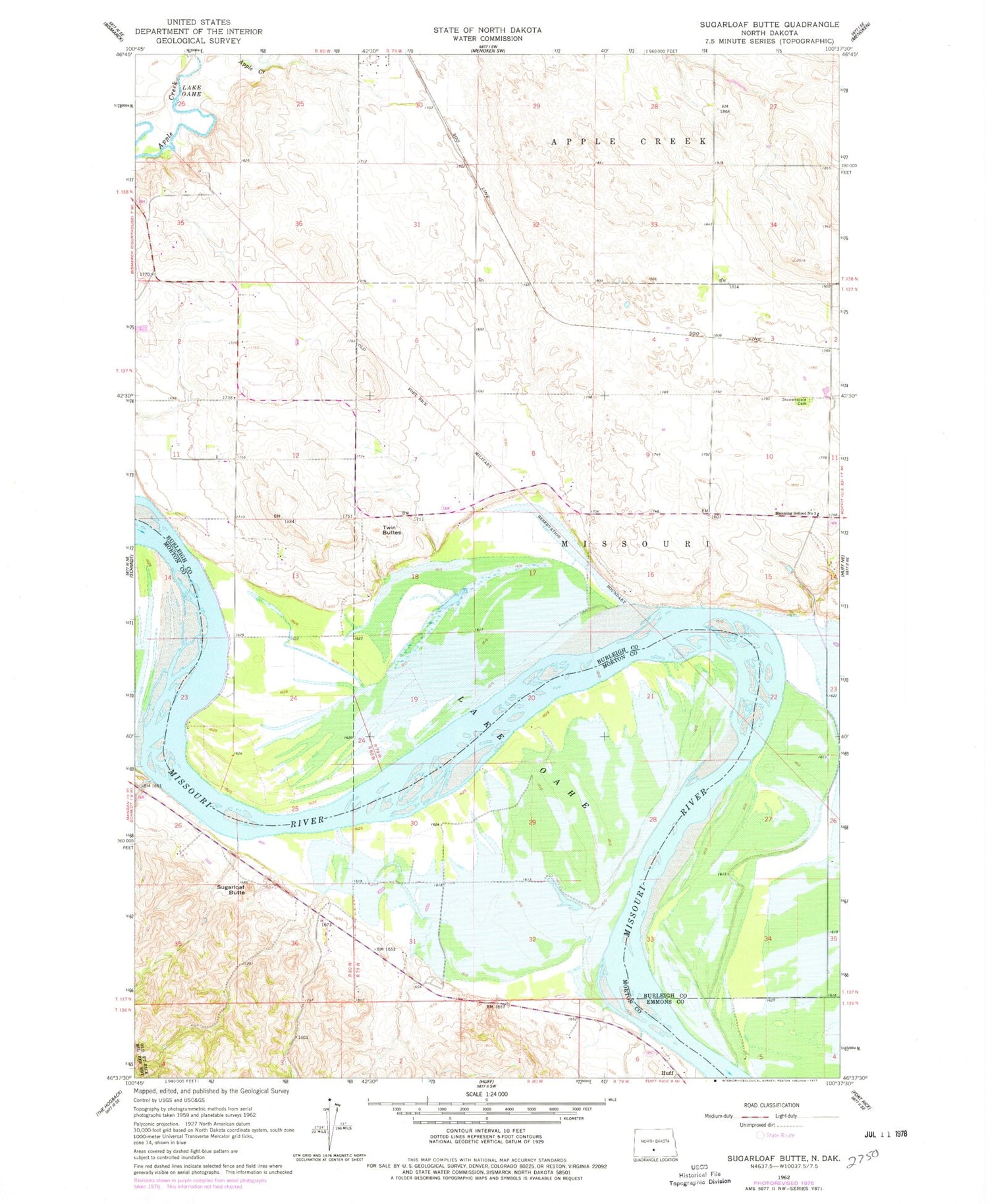 Classic USGS Sugarloaf Butte North Dakota 7.5'x7.5' Topo Map Image