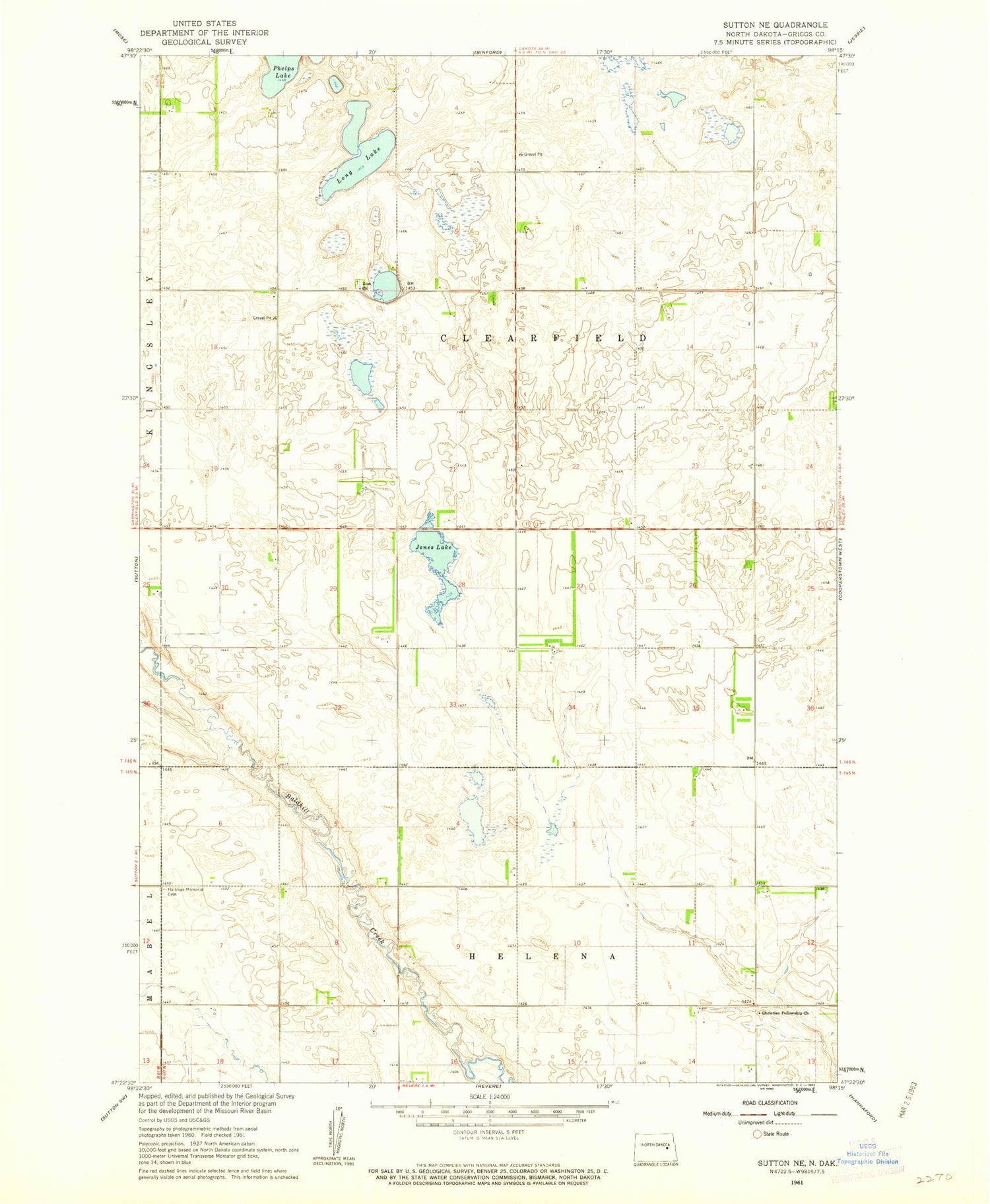 Classic USGS Sutton NE North Dakota 7.5'x7.5' Topo Map Image