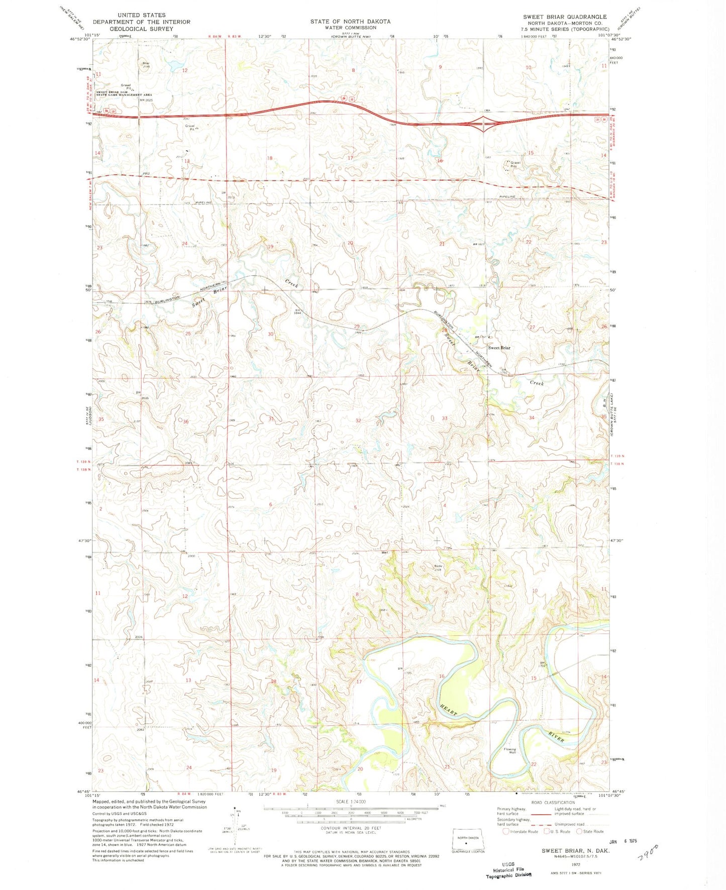 Classic USGS Sweet Briar North Dakota 7.5'x7.5' Topo Map Image