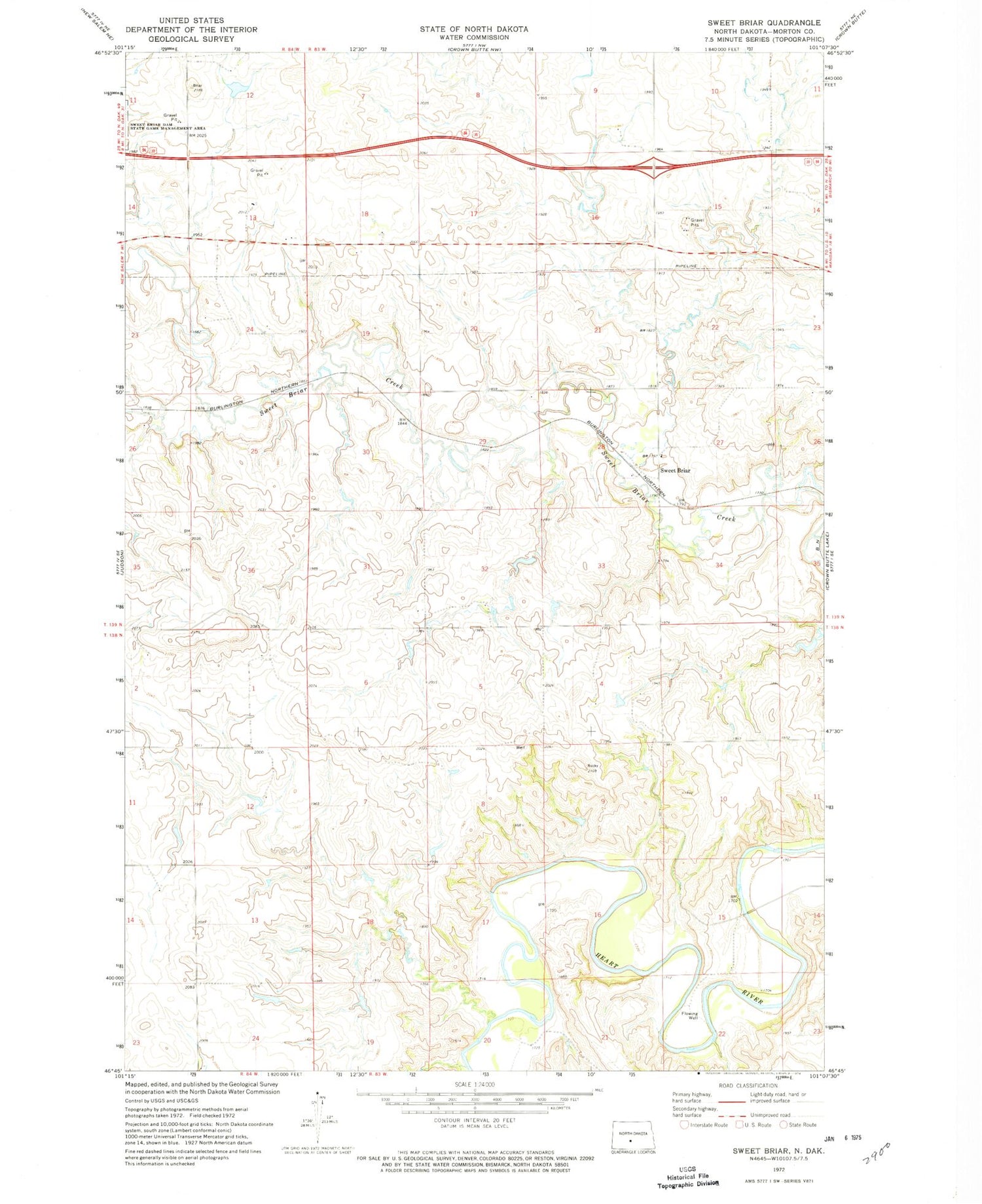 Classic USGS Sweet Briar North Dakota 7.5'x7.5' Topo Map Image