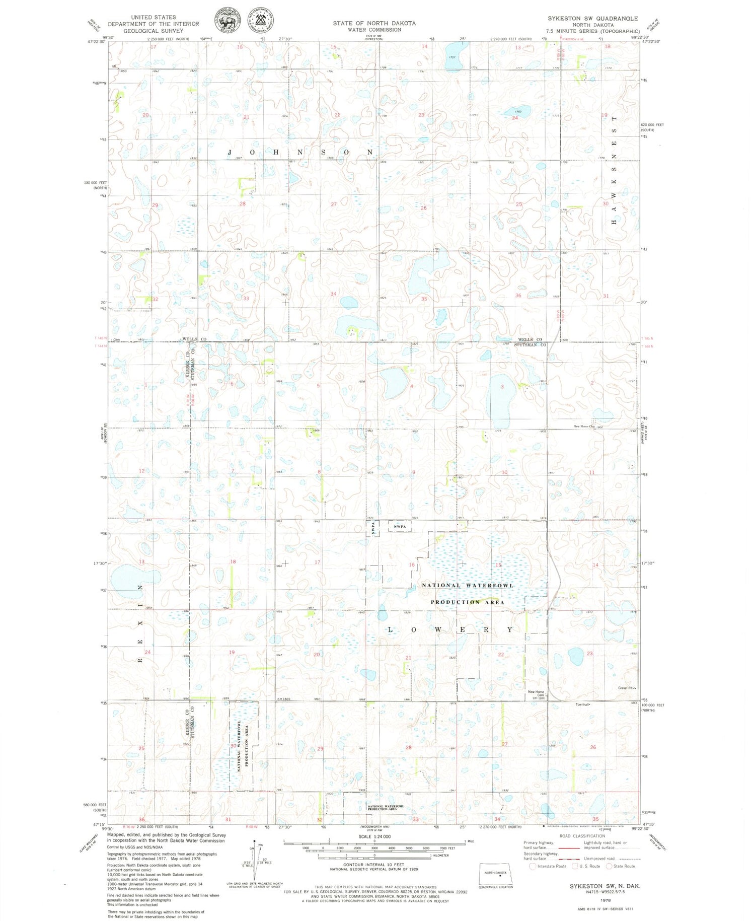 Classic USGS Sykeston SW North Dakota 7.5'x7.5' Topo Map Image