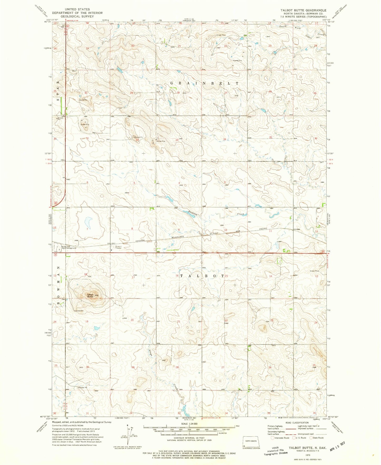 Classic USGS Talbot Butte North Dakota 7.5'x7.5' Topo Map Image
