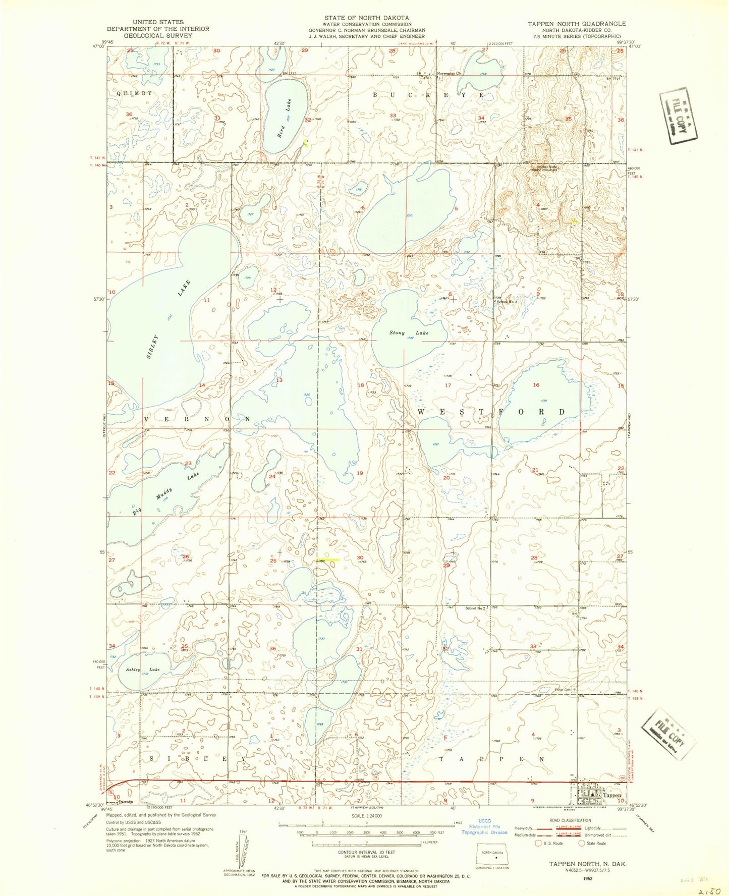 Classic USGS Tappen North North Dakota 7.5'x7.5' Topo Map Image
