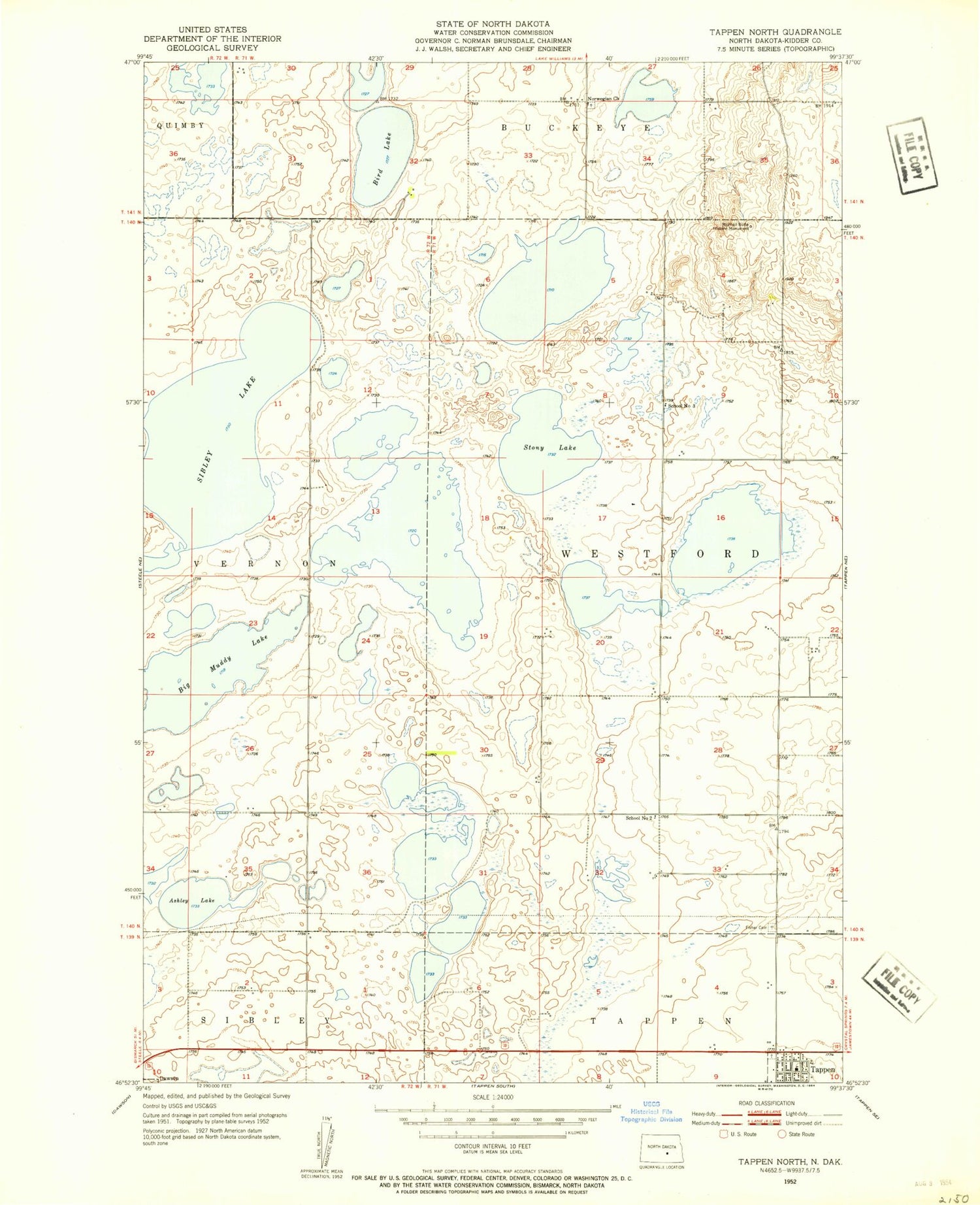 Classic USGS Tappen North North Dakota 7.5'x7.5' Topo Map Image