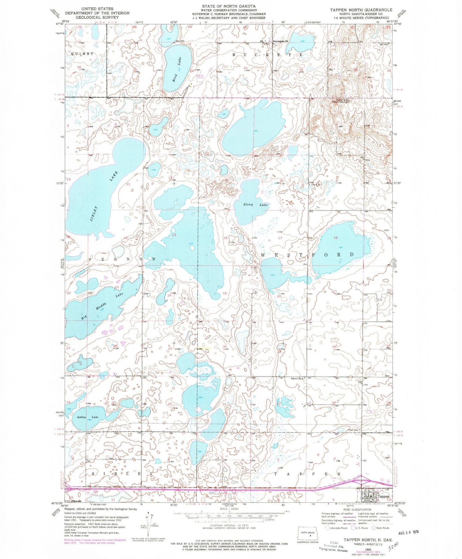 Classic USGS Tappen North North Dakota 7.5'x7.5' Topo Map Image