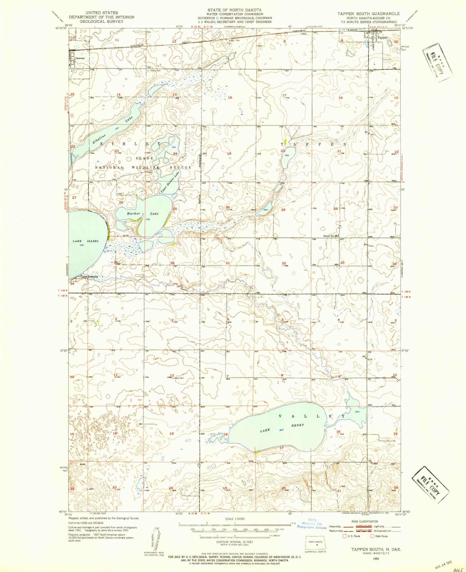 Classic USGS Tappen South North Dakota 7.5'x7.5' Topo Map Image