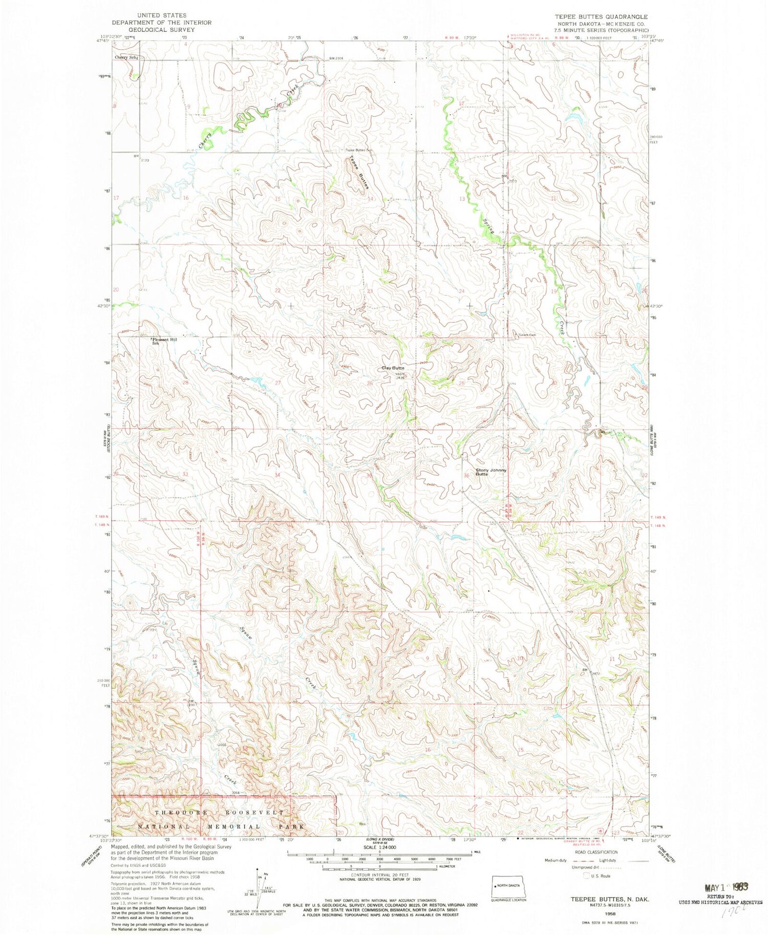 Classic USGS Tepee Buttes North Dakota 7.5'x7.5' Topo Map Image