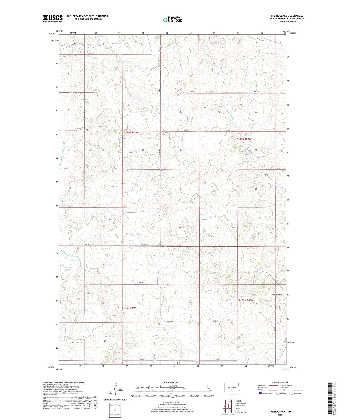 The Hogback North Dakota US Topo Map Image