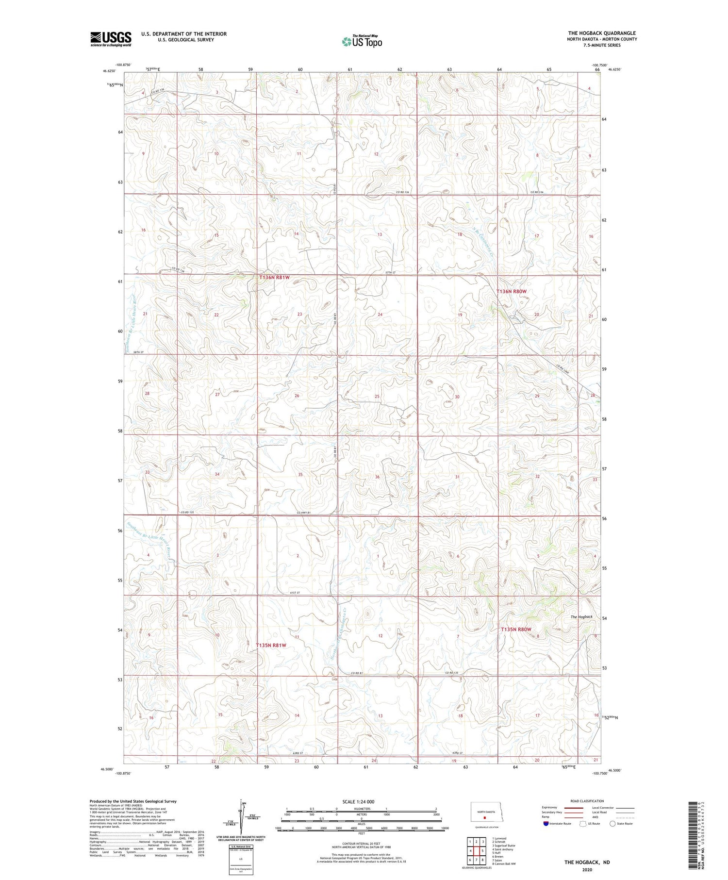 The Hogback North Dakota US Topo Map Image