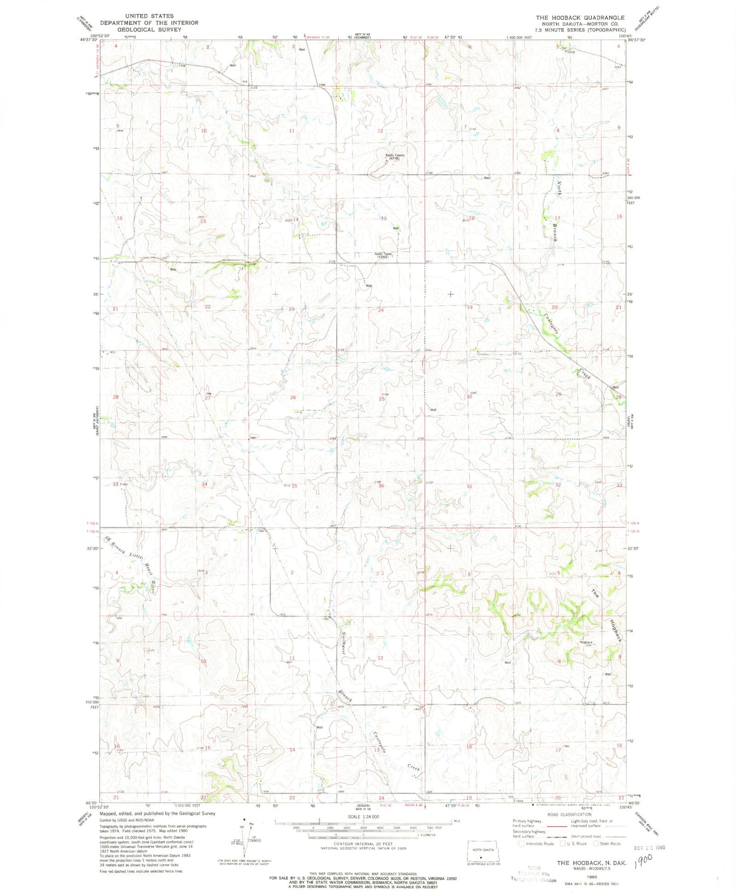 Classic USGS The Hogback North Dakota 7.5'x7.5' Topo Map Image