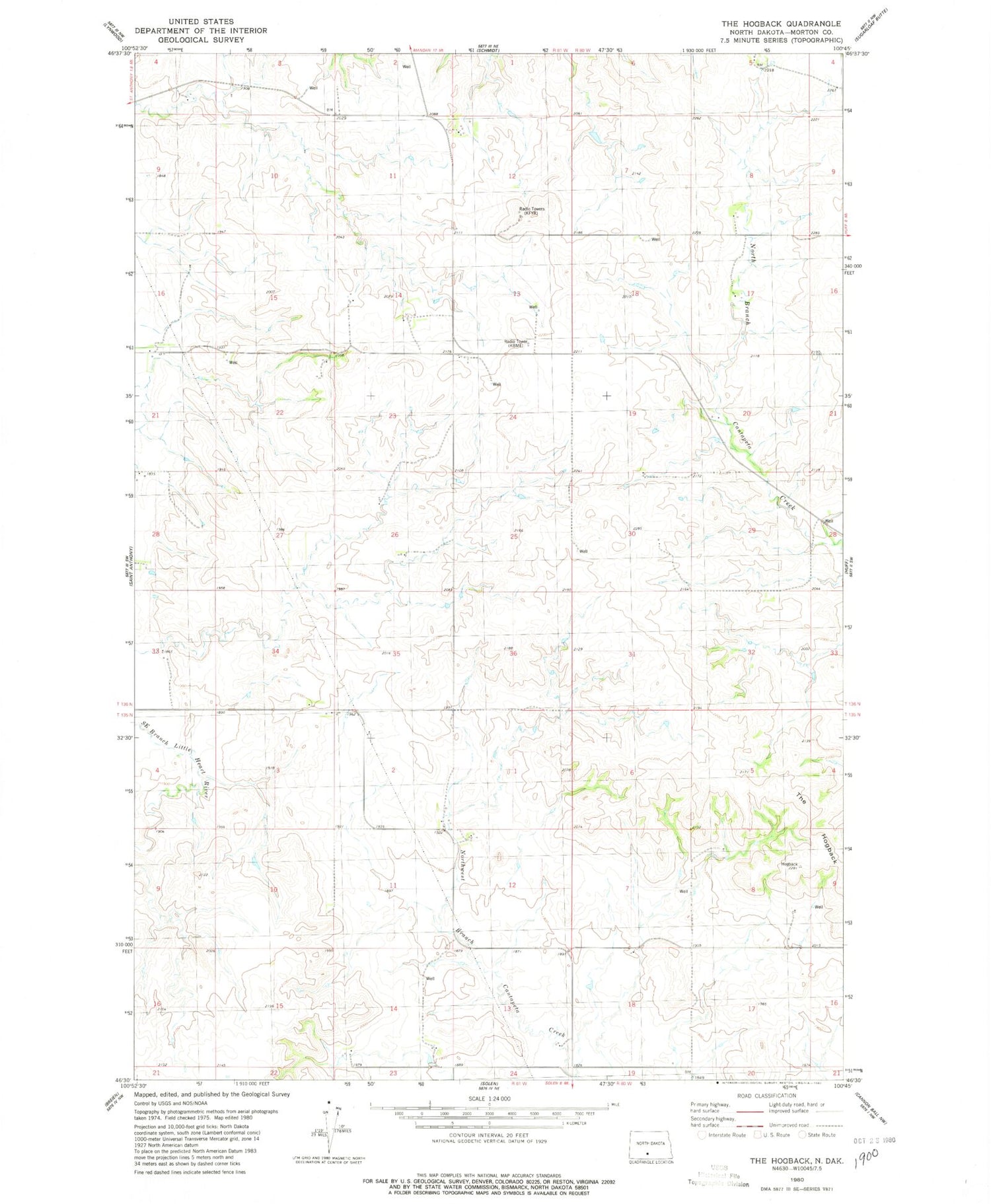 Classic USGS The Hogback North Dakota 7.5'x7.5' Topo Map Image