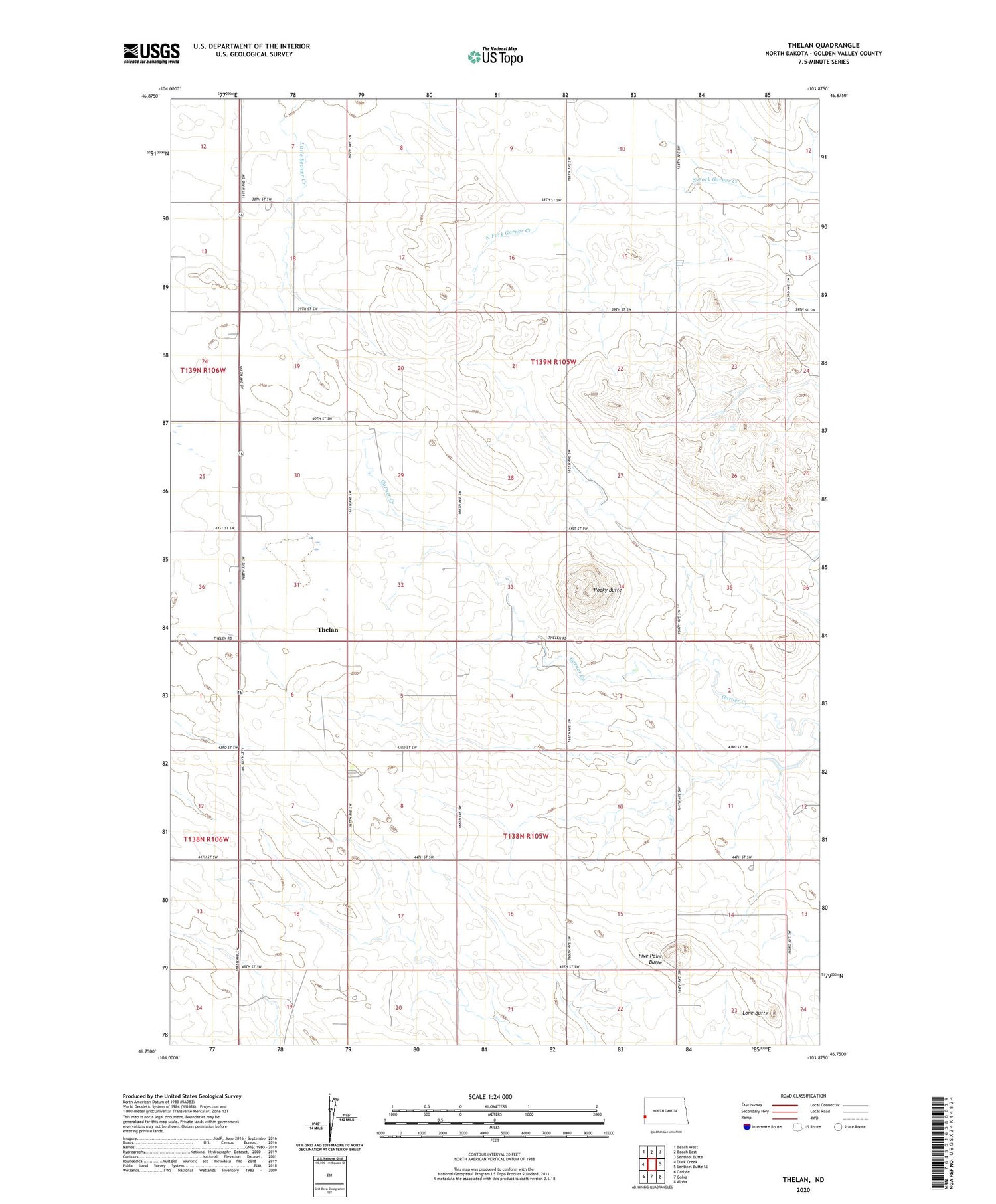 Thelan North Dakota US Topo Map Image